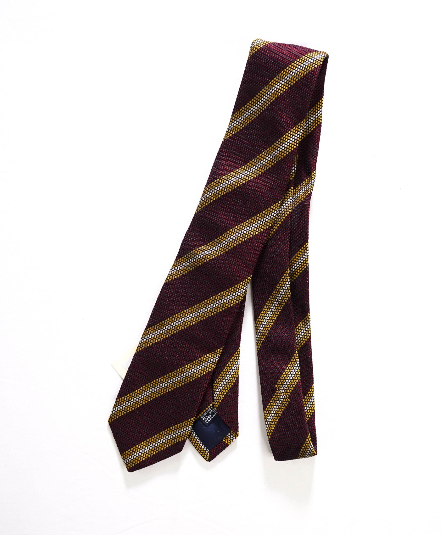 $275 DRAKE'S - Textured Burgundy/Yellow Stripe Silk - 2.75" Tie