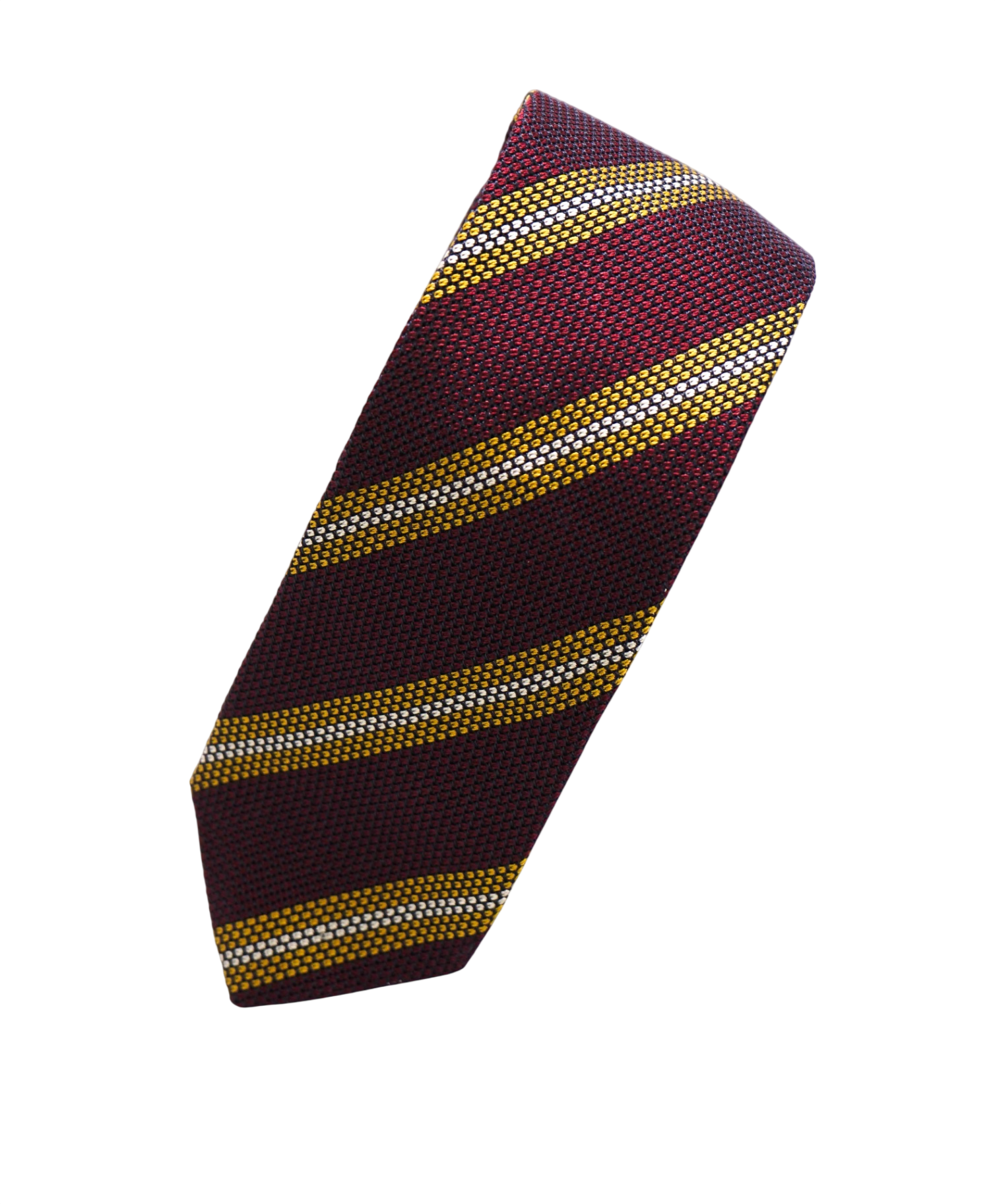 $275 DRAKE'S - Textured Burgundy/Yellow Stripe Silk - 2.75" Tie
