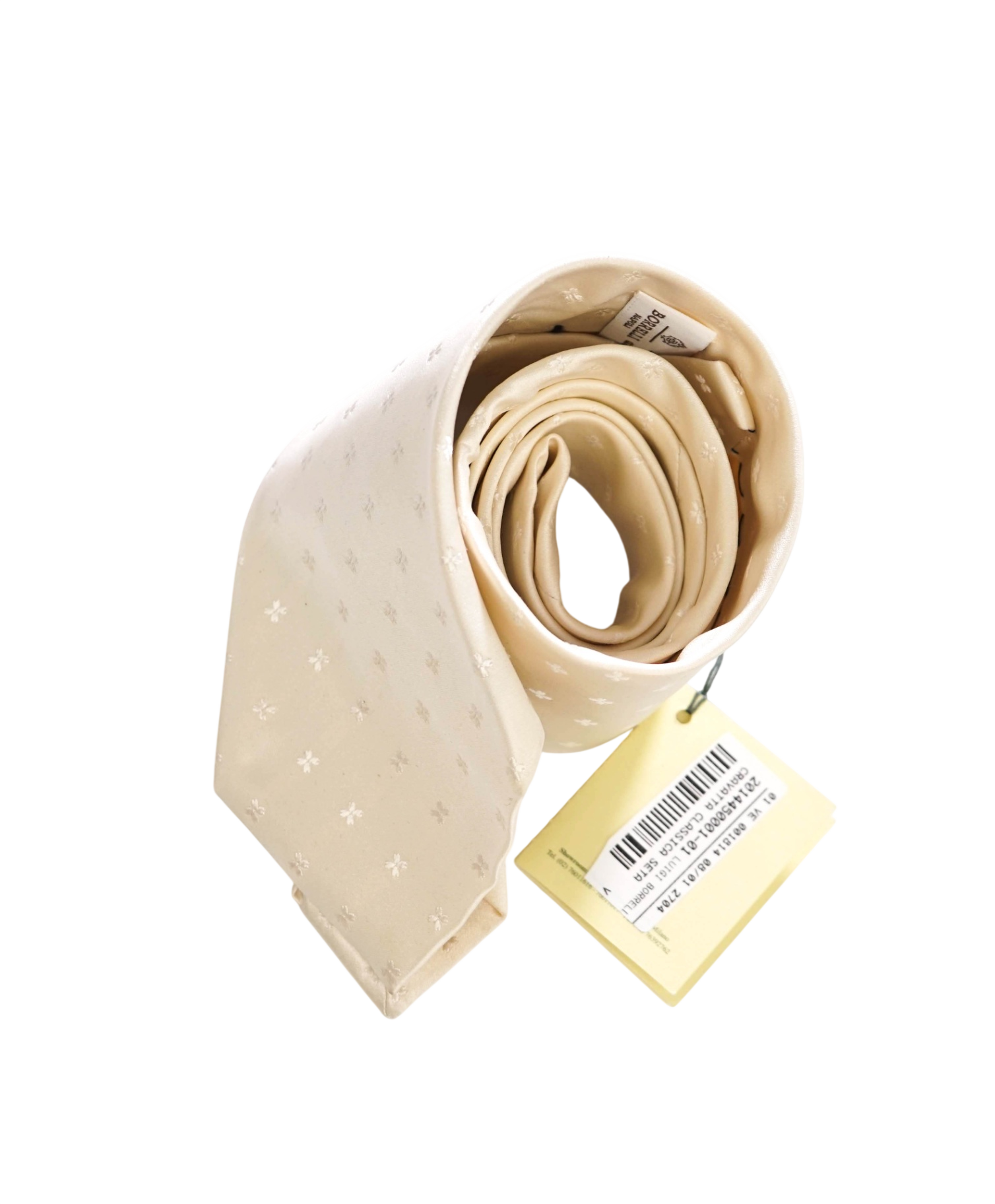 $192 LUIGI BORRELLI - Ivory White Medallion Tonal Stripe Silk - 3.25" Tie