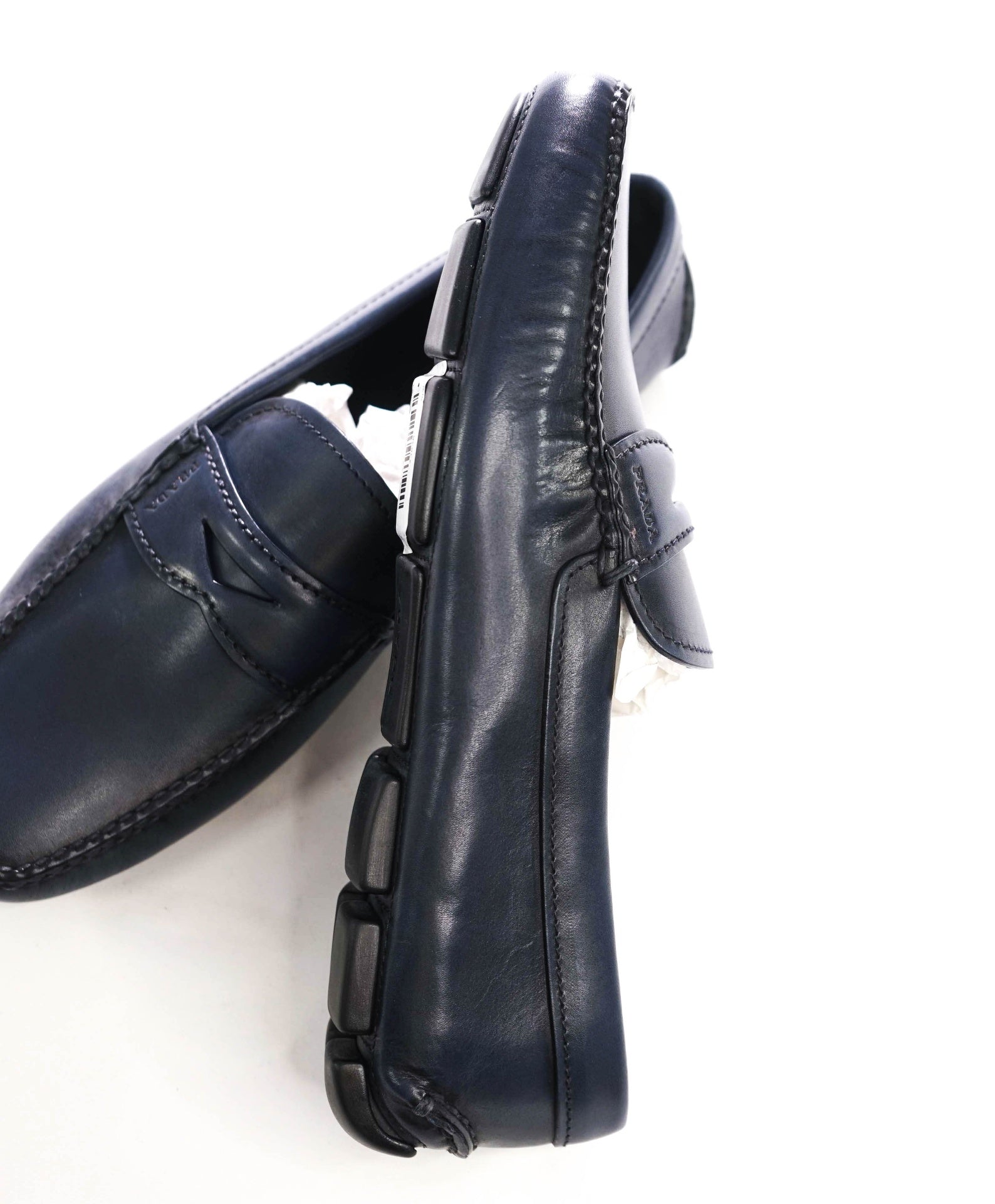 $850 PRADA - Navy Blue Leather Driving Loafers - US 7.5 (6.5UK)