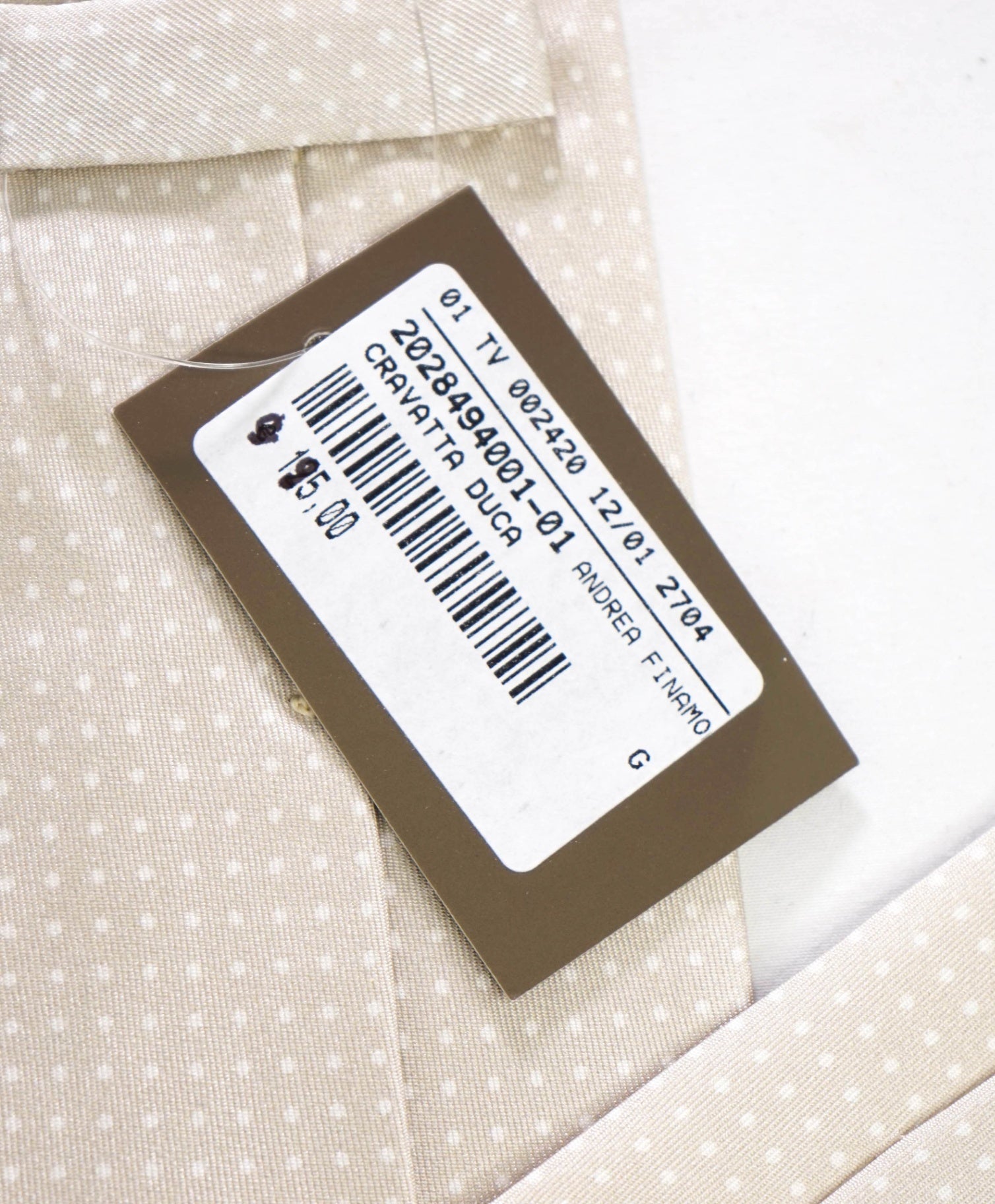 $195 FINAMORE - Beige Polka Dot Silk - 3" Tie
