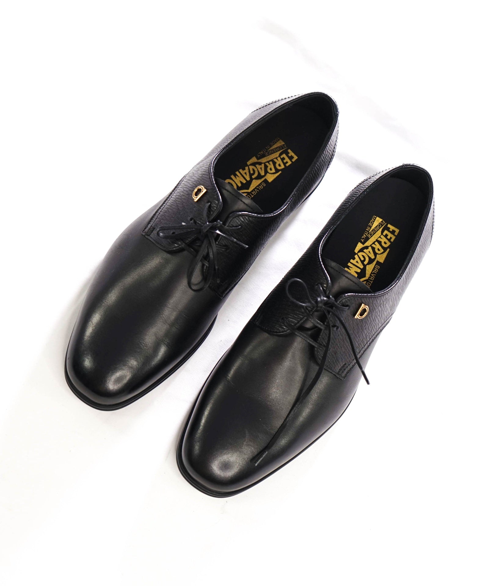 $775 FERRAGAMO - Black Leather "SPENCER" Derby - 7 EE