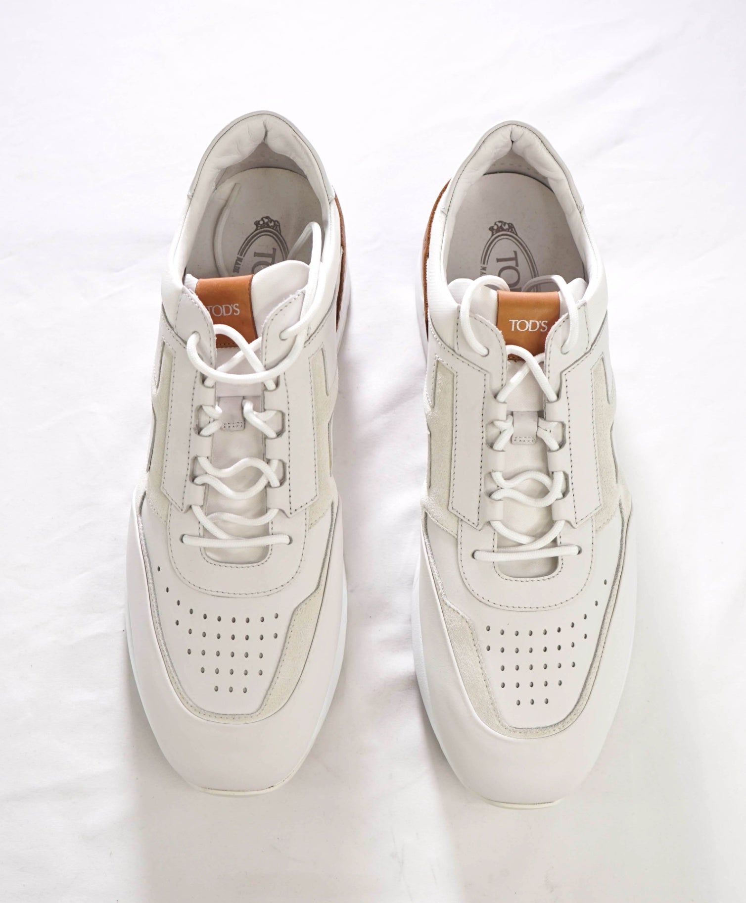 $945 TOD'S - White Leather/Suede Sneakers - US 13 (12UK)