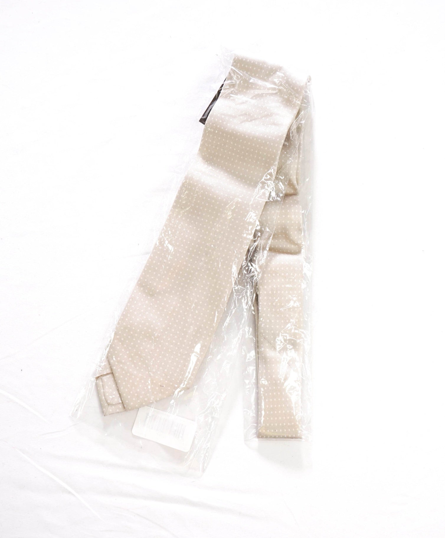 $195 FINAMORE - Beige Polka Dot Silk - 3" Tie