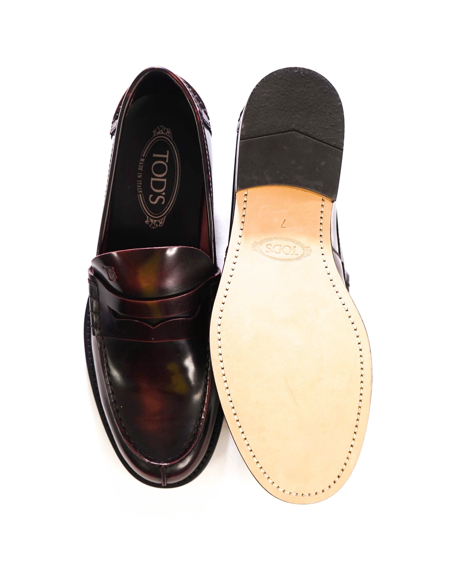 $925 TOD'S - Burgundy Leather Penny Loafers - US 8 (7UK)