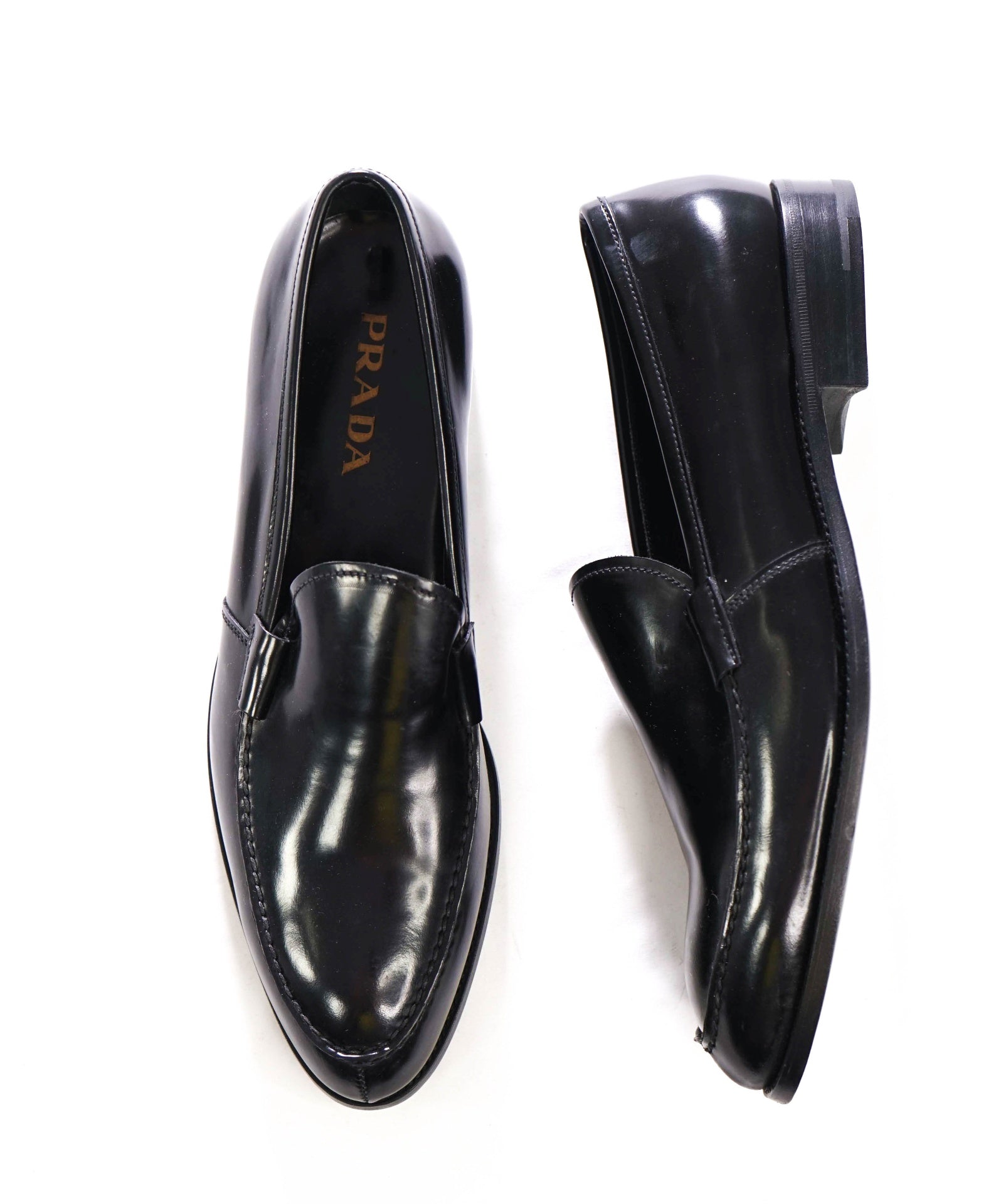 $1,290 PRADA - Black Sleek Leather Loafers - US 10 (9UK)