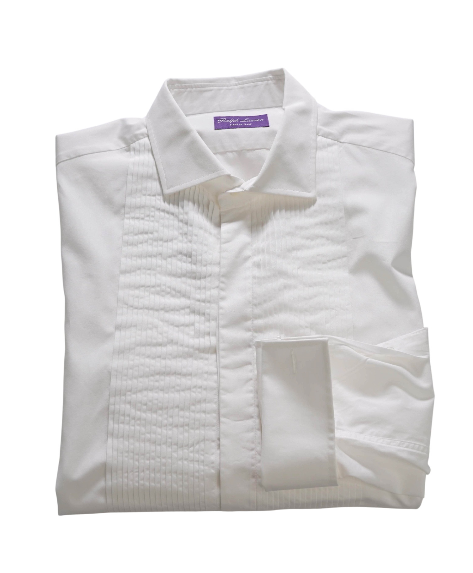 $595 RALPH LAUREN PURPLE LABEL - White Tuxedo Shirt - 16.5