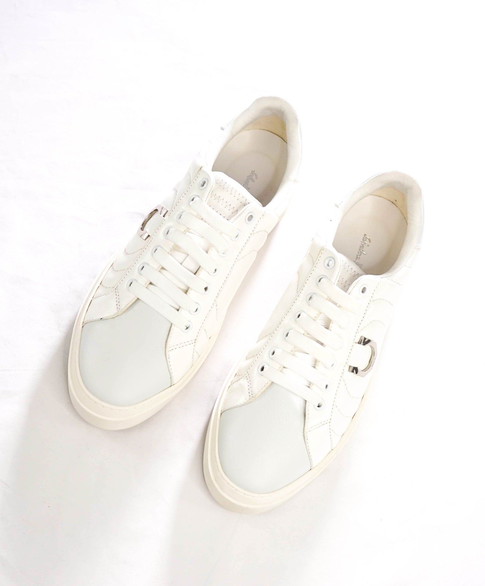 $750 FERRAGAMO - White Leather Sneakers - 12 M
