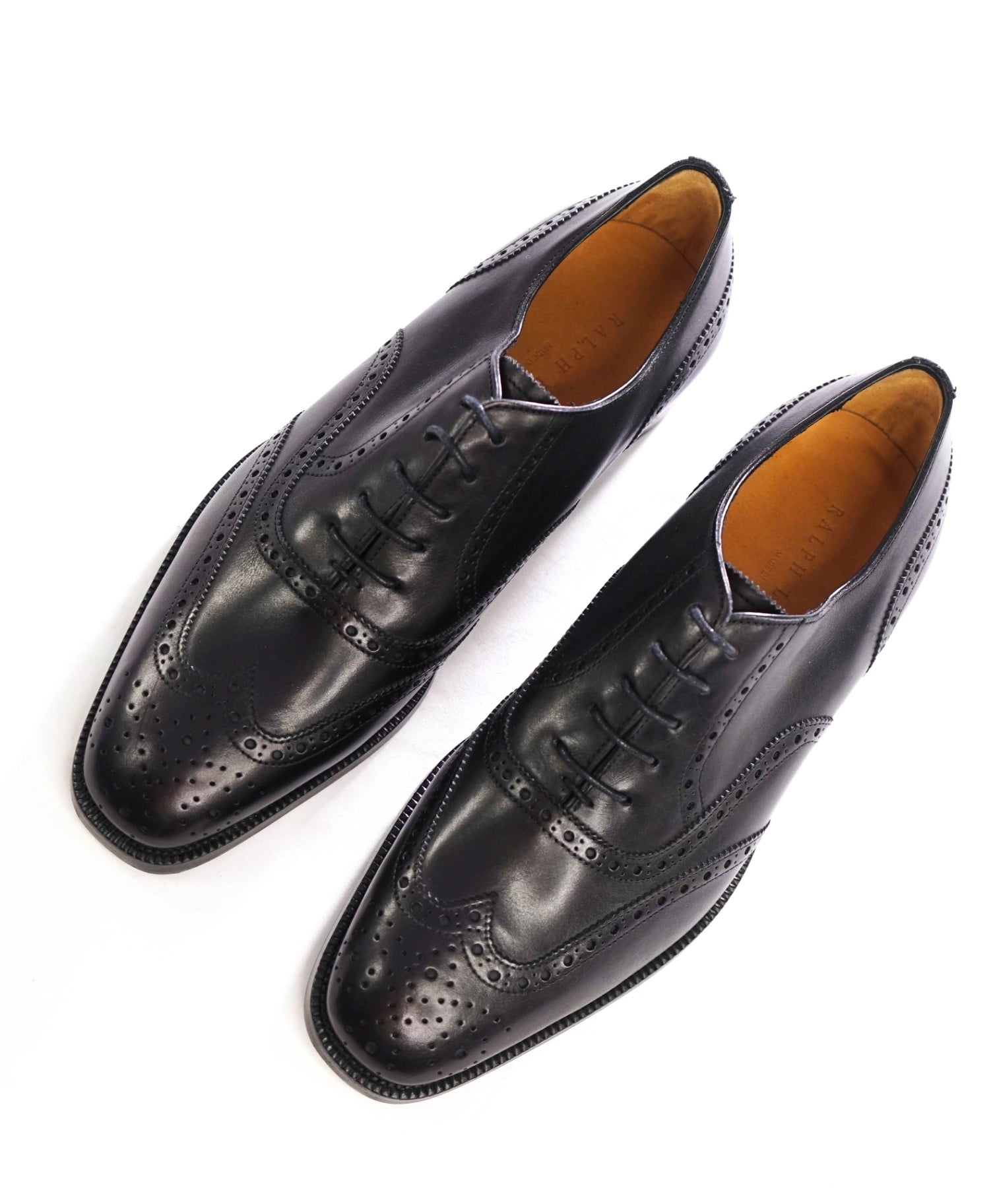 $1,350 RALPH LAUREN - Black Leather Wingtip Oxfords - 9 E