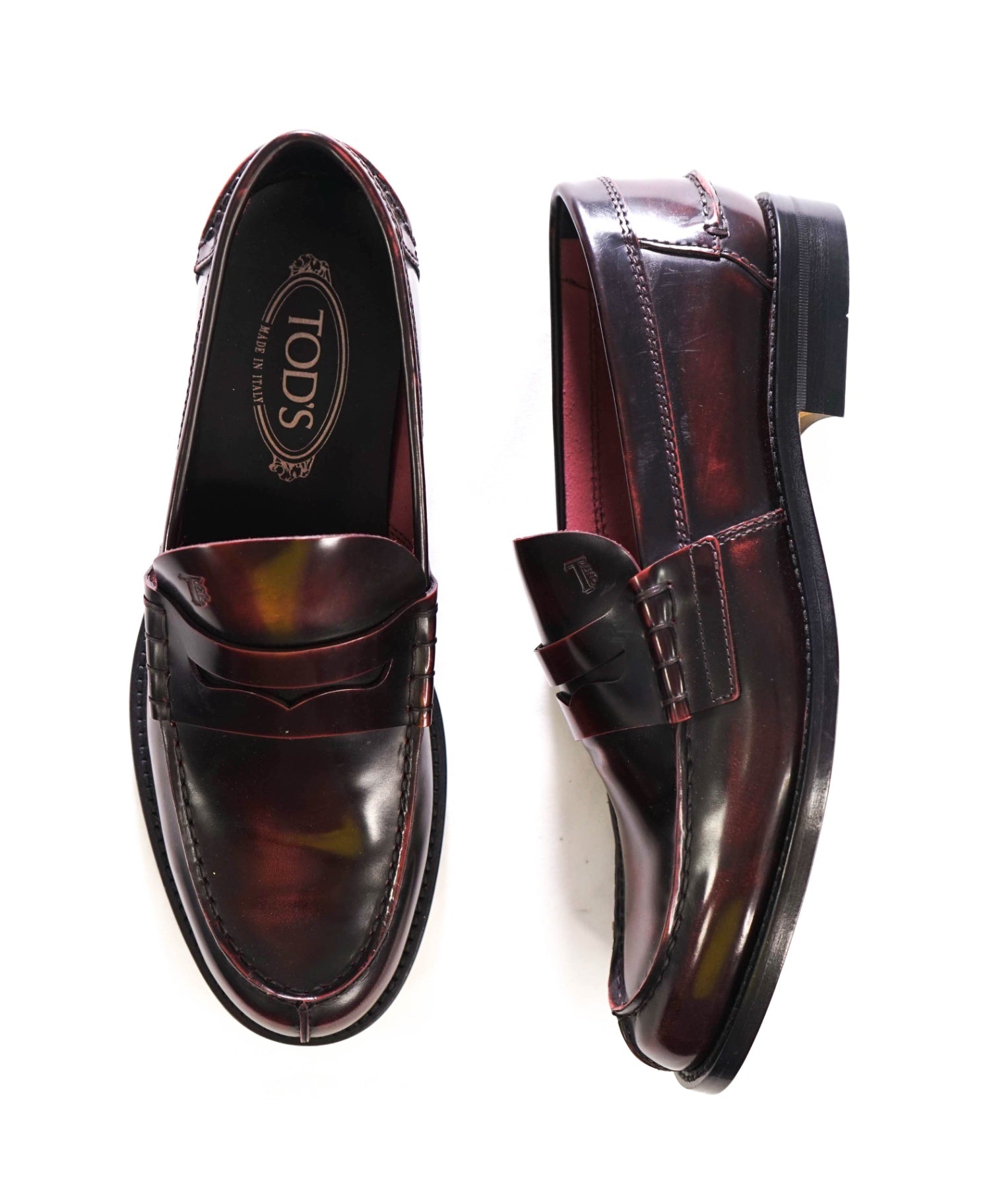 $925 TOD'S - Burgundy Leather Penny Loafers - US 8 (7UK)