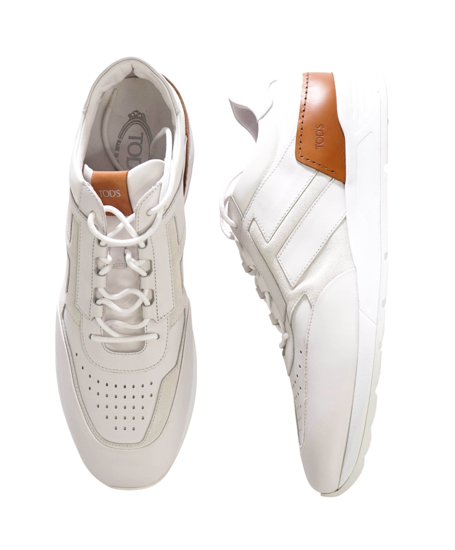 $945 TOD'S - White Leather/Suede Sneakers - US 13 (12UK)