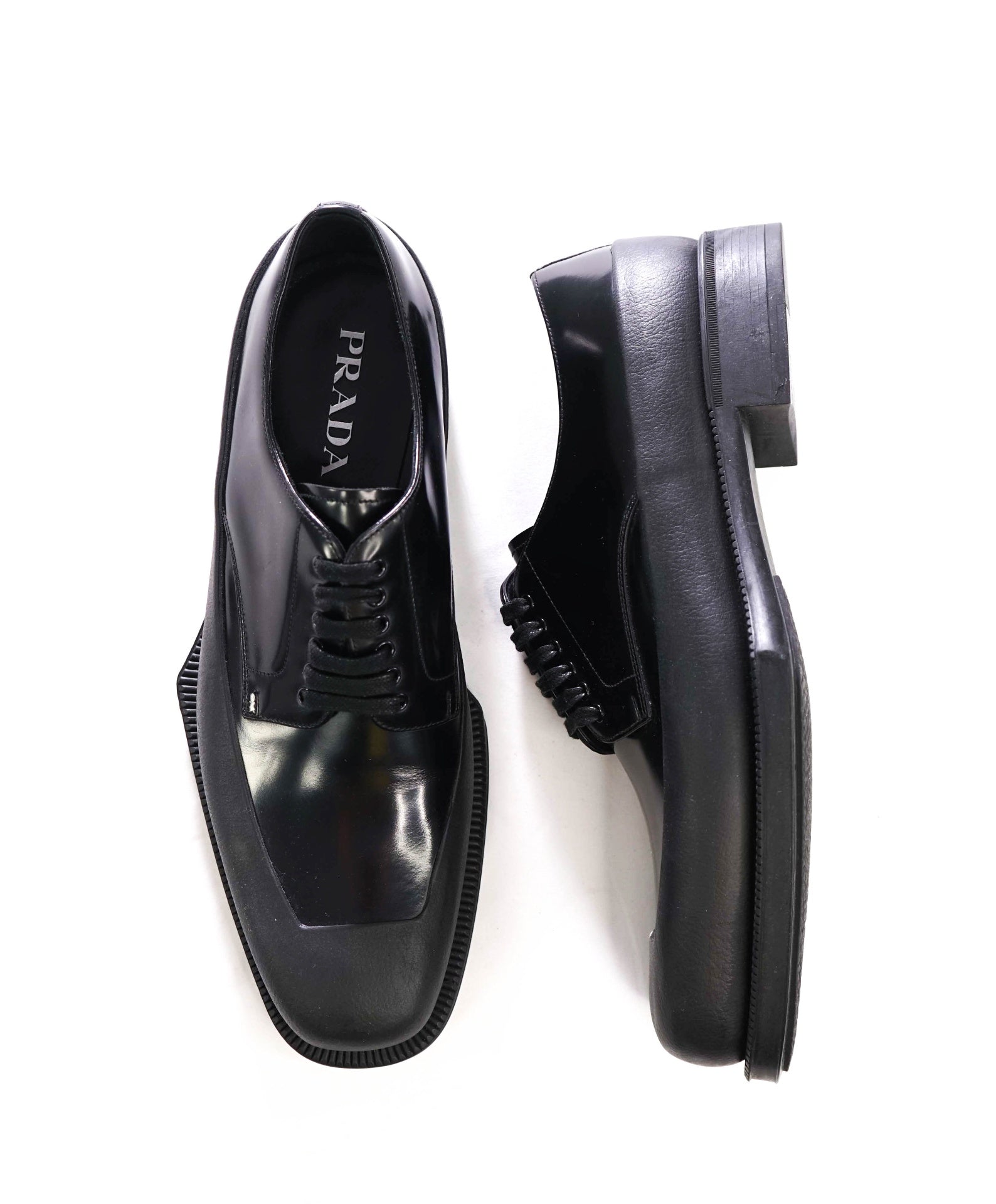 $1,320 PRADA - Black Leather Lug Sole Derby - US 10.5 (UK9.5)
