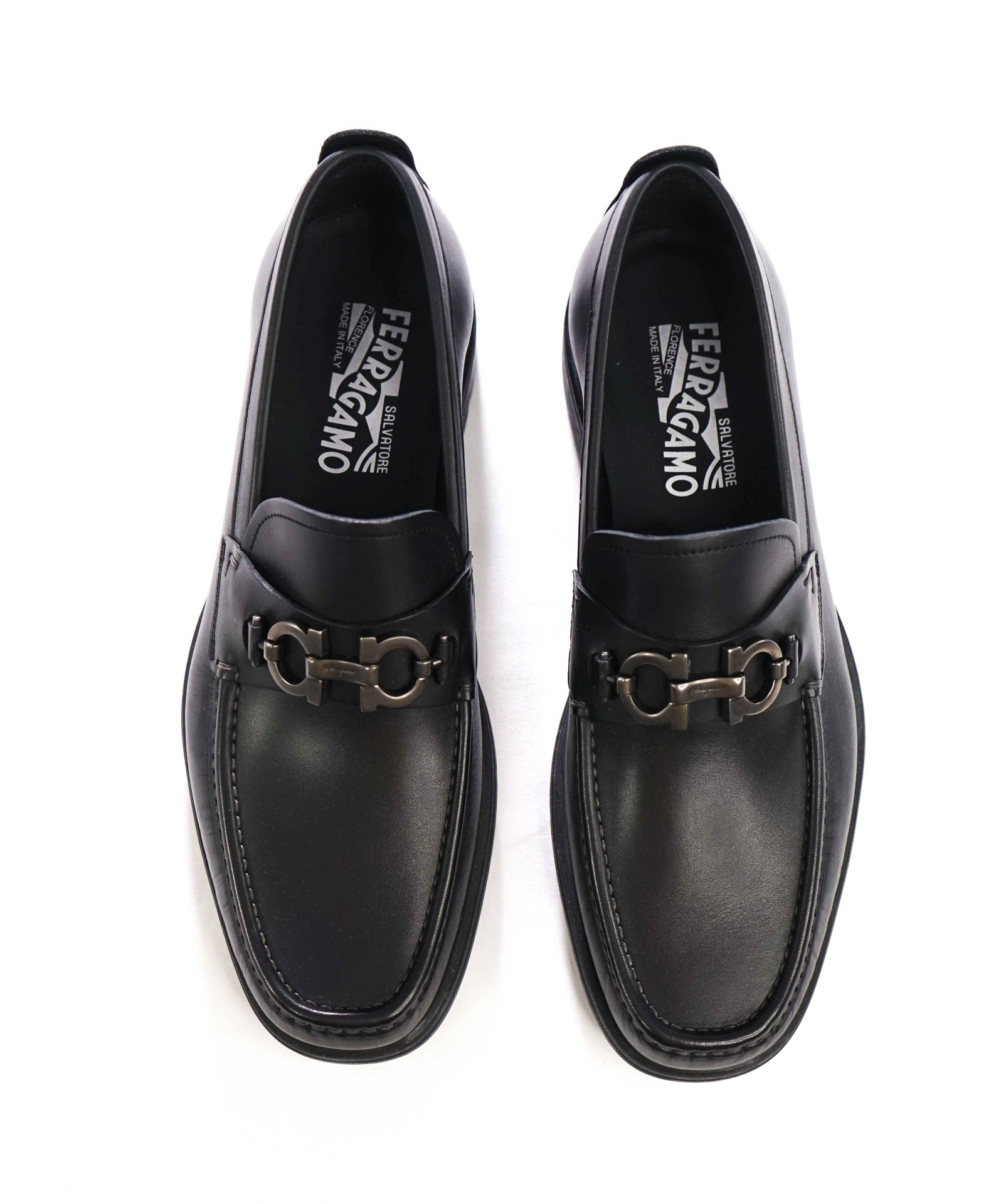 $895 FERRAGAMO - Black "DAVID" Lug-Sole Loafers - 8.5 EE