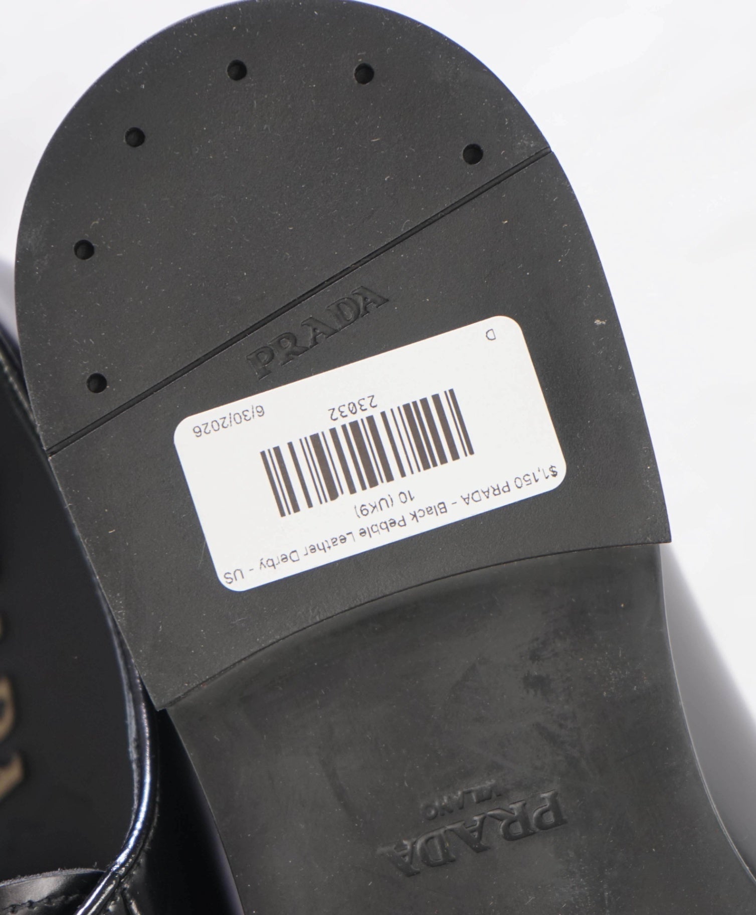 $1,150 PRADA - Black Pebble Leather Derby - US 10 (UK9)