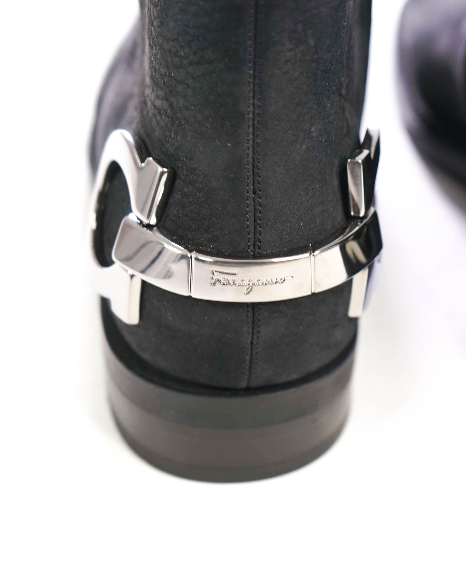 $1,290 FERRAGAMO - Black Suede "BANKLEY" Boots - 9.5 EE