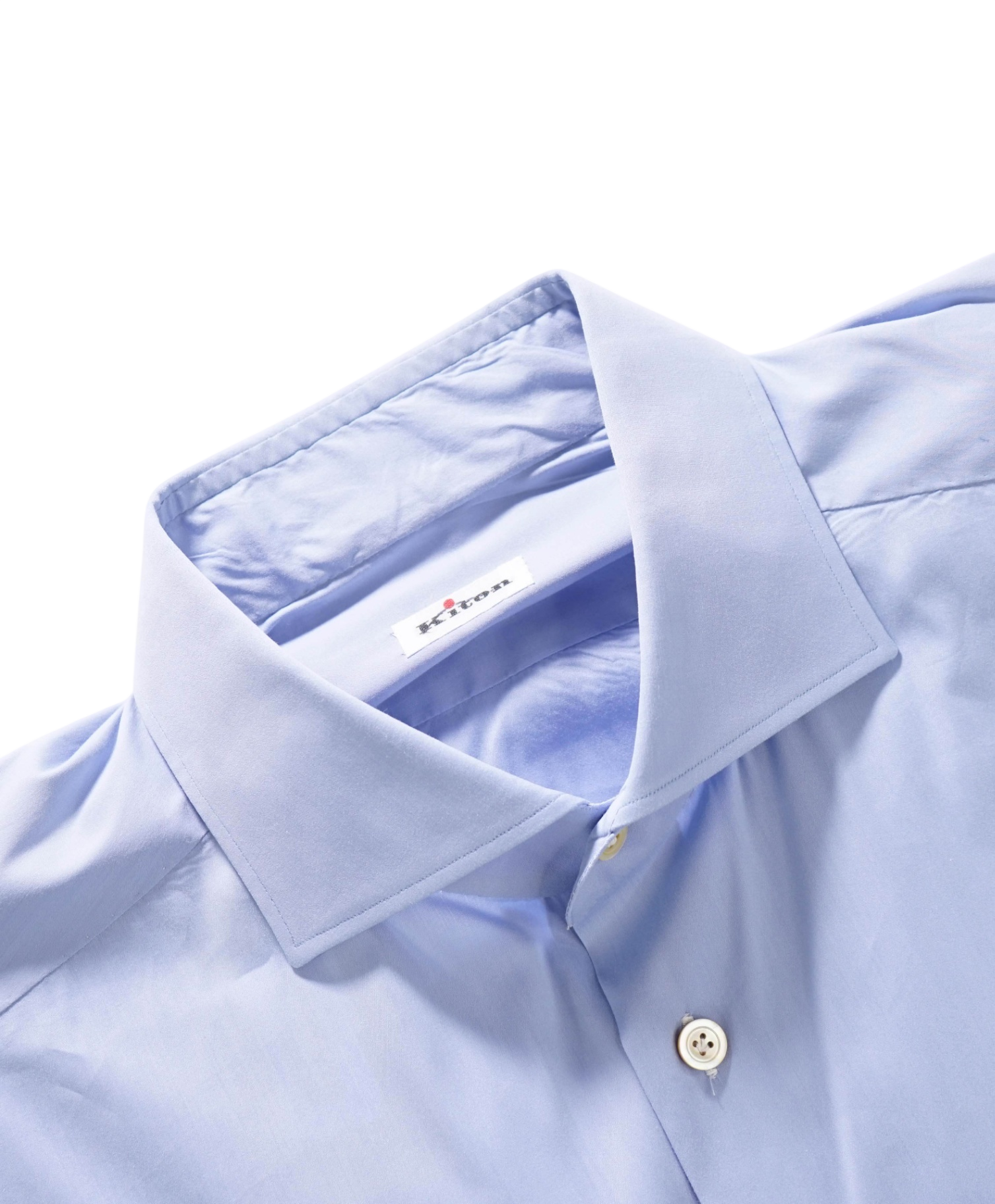 $875 KITON - Cotton Solid Blue Shirt - 17.5