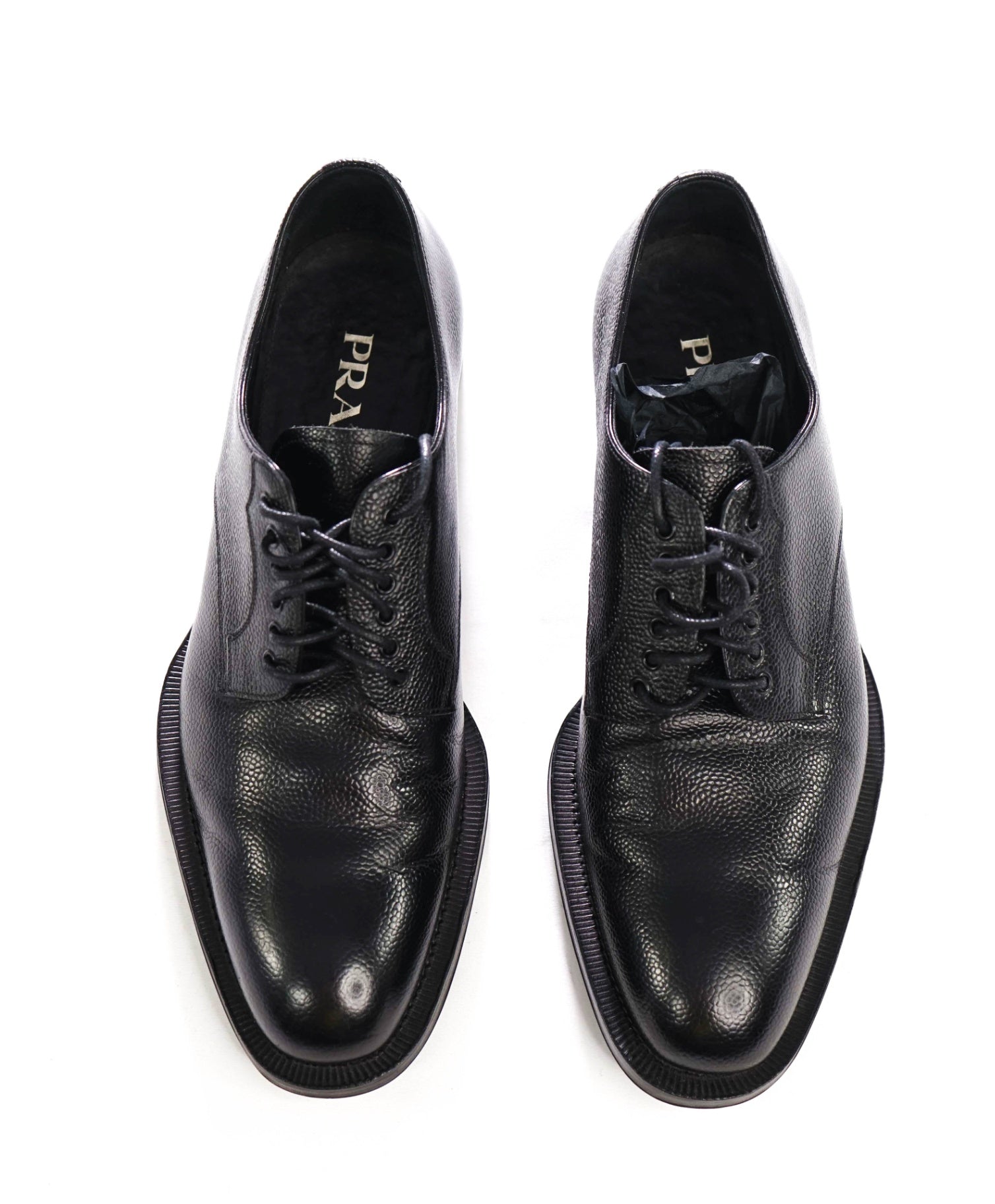 $1,200 PRADA - Black Pebble Leather Derby - US 8.5 (UK7.5)