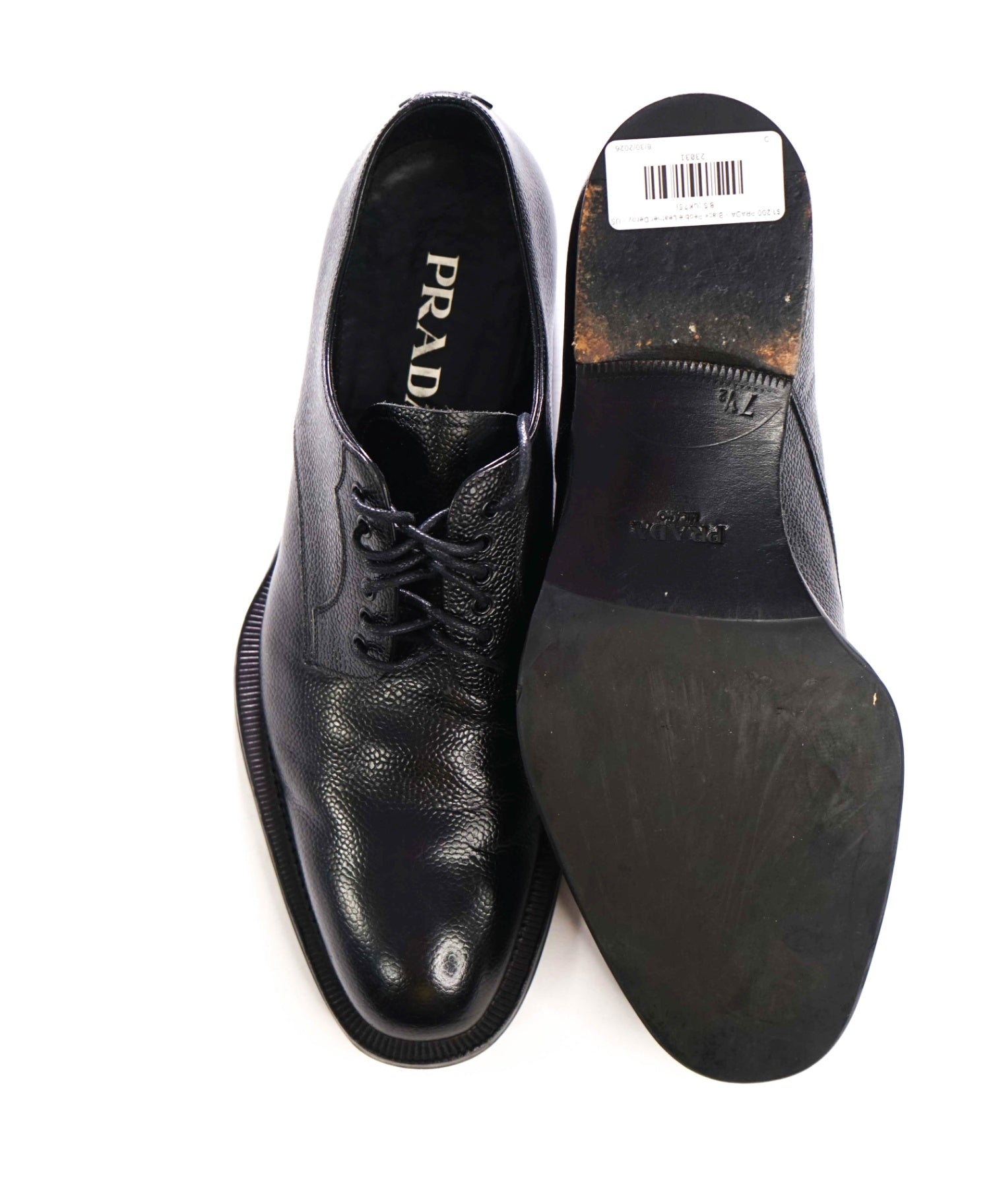 $1,200 PRADA - Black Pebble Leather Derby - US 8.5 (UK7.5)