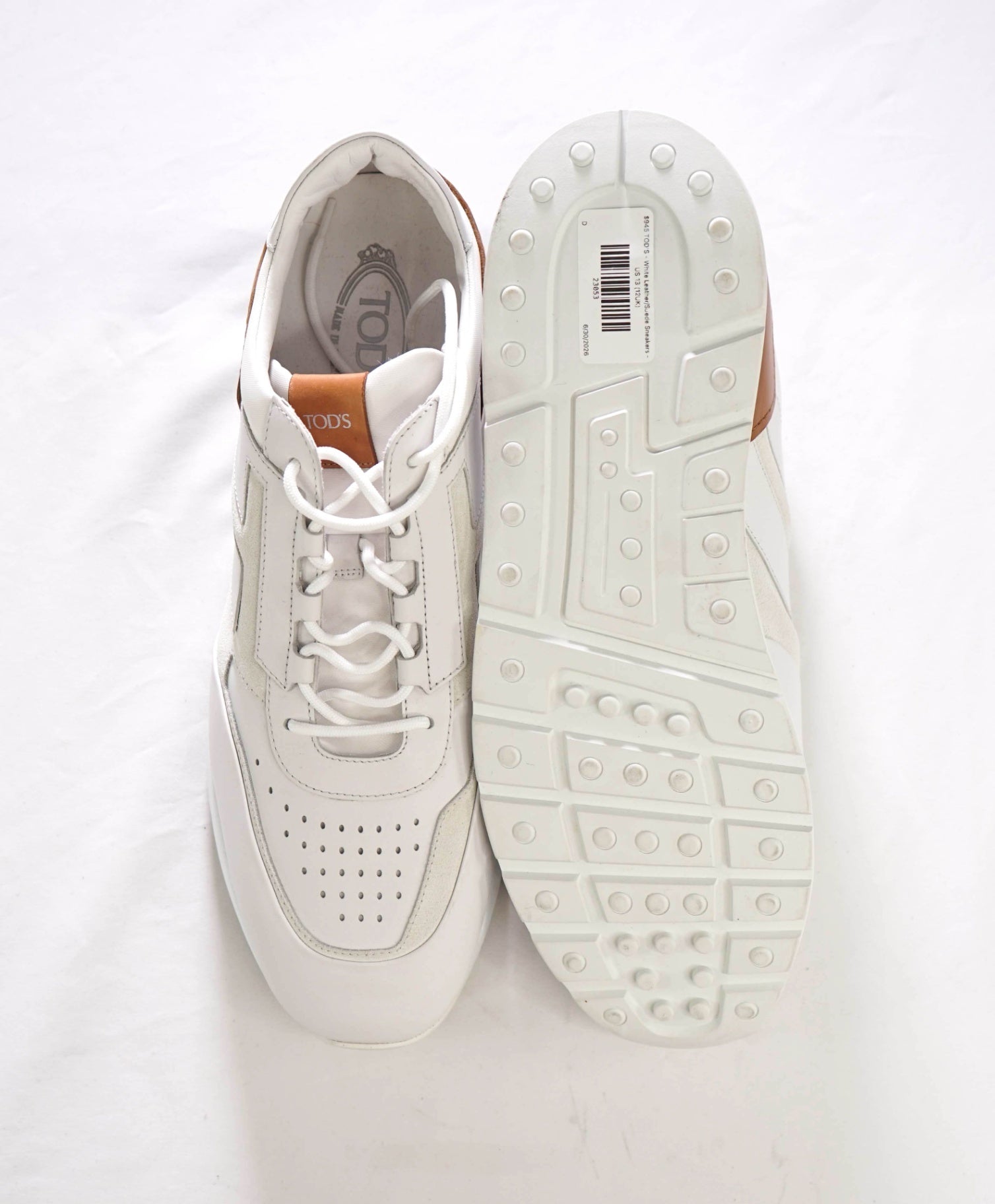 $945 TOD'S - White Leather/Suede Sneakers - US 13 (12UK)