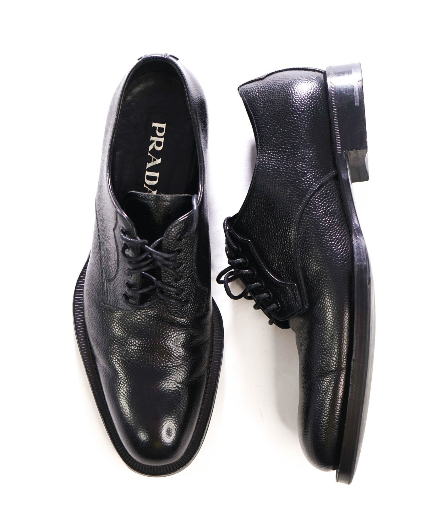 $1,200 PRADA - Black Pebble Leather Derby - US 8.5 (UK7.5)
