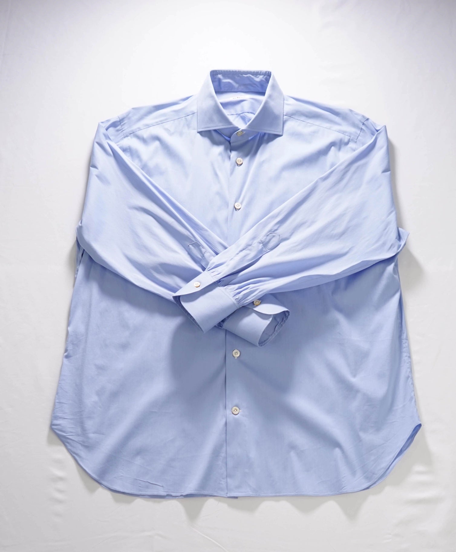 $875 KITON - Cotton Solid Blue Shirt - 17.5