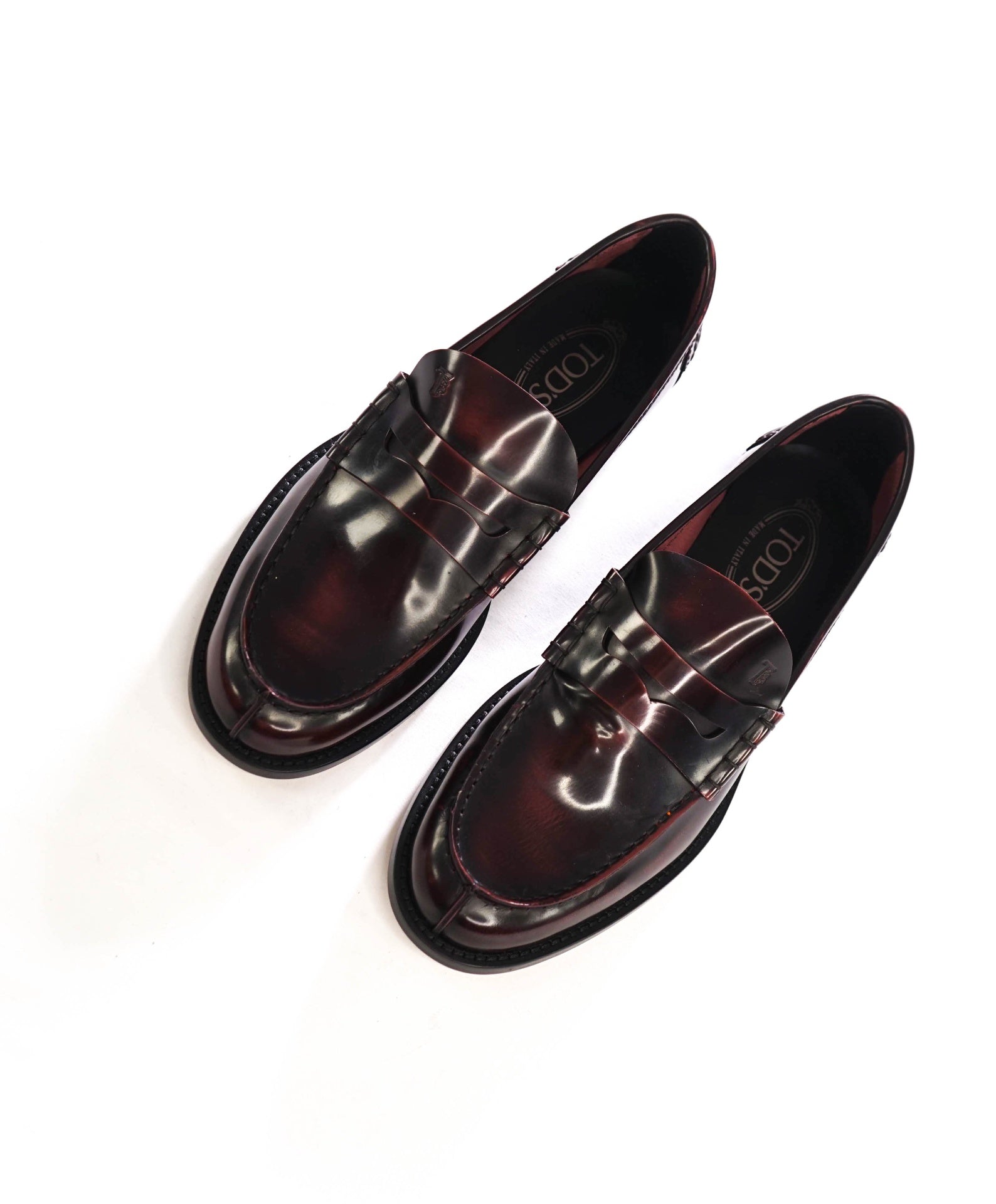 $925 TOD'S - Burgundy Leather Penny Loafers - US 8 (7UK)
