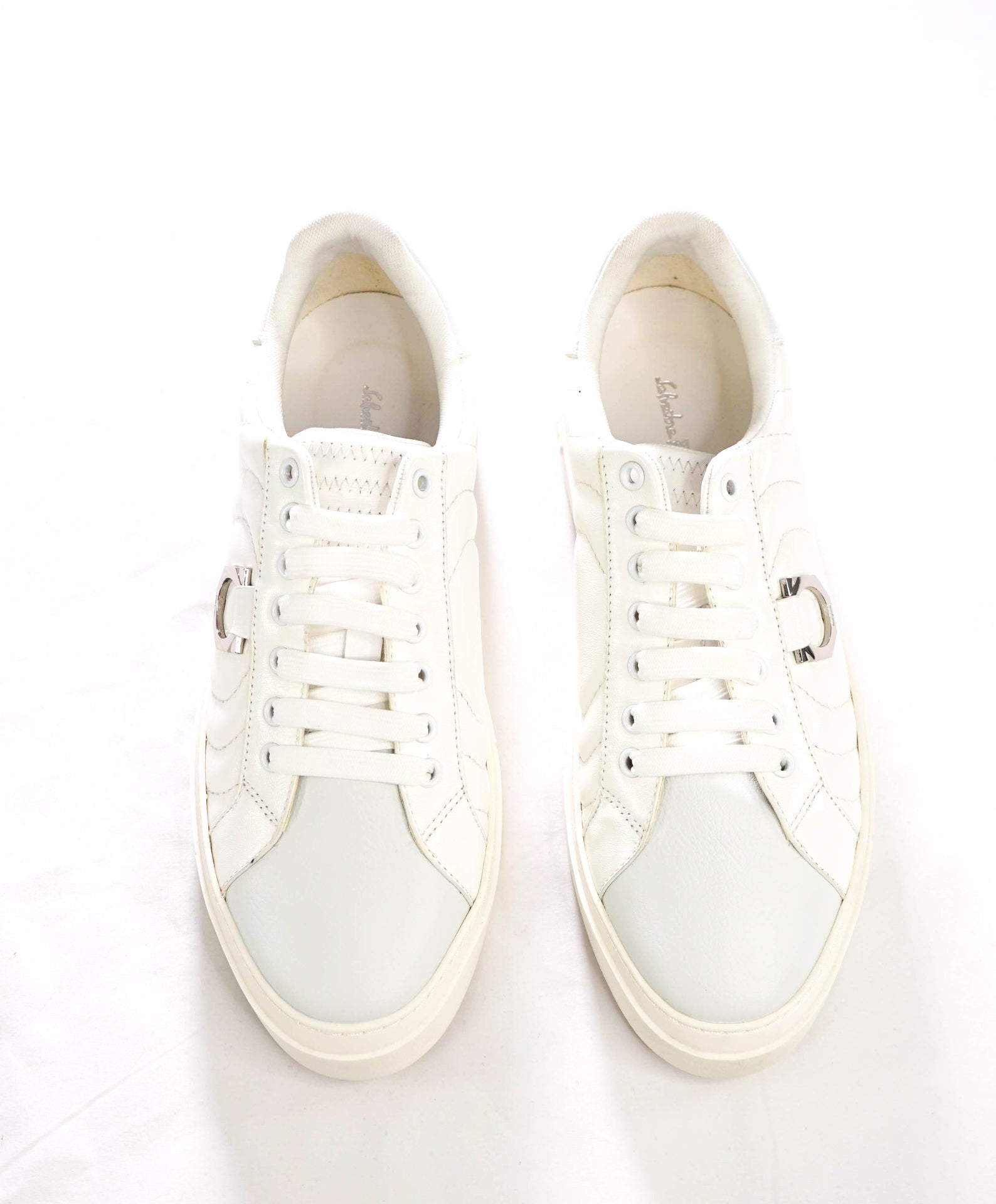 $750 FERRAGAMO - White Leather Sneakers - 12 M