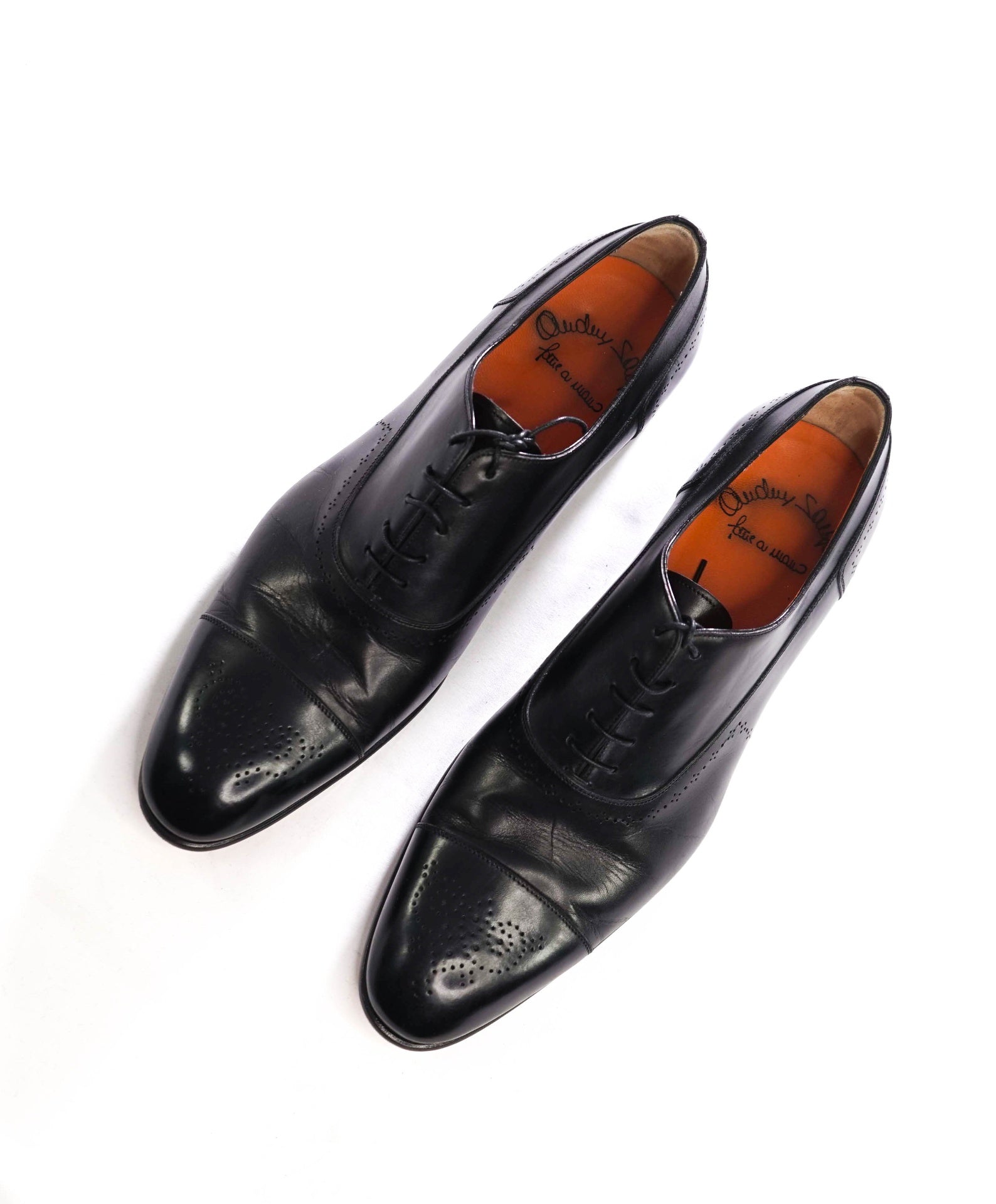 $795 SANTONI - Black Leather Oxfords - US 12 (11UK)