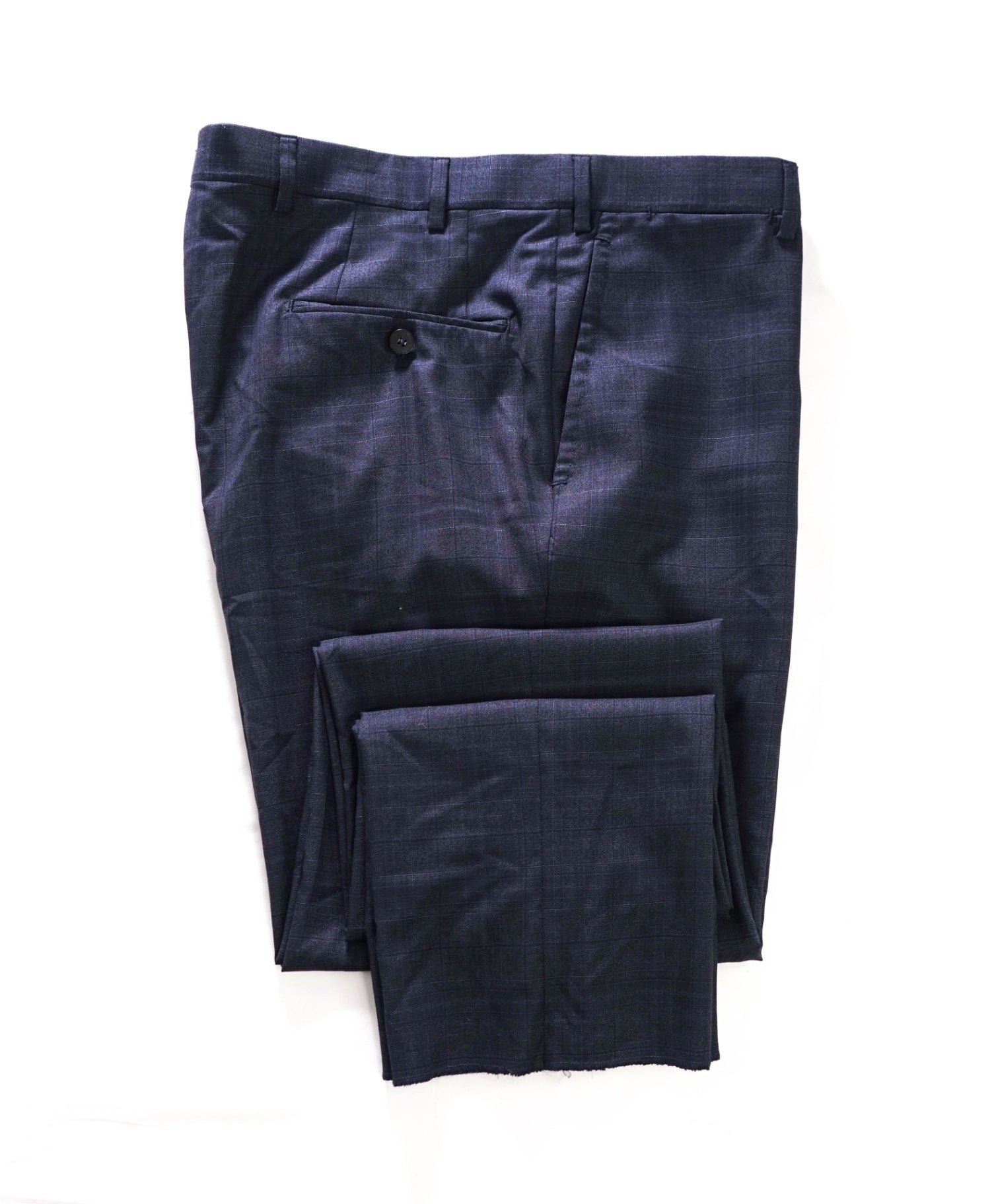 $795 ISAIA - Navy Blue Plaid Wool Pants - 38W