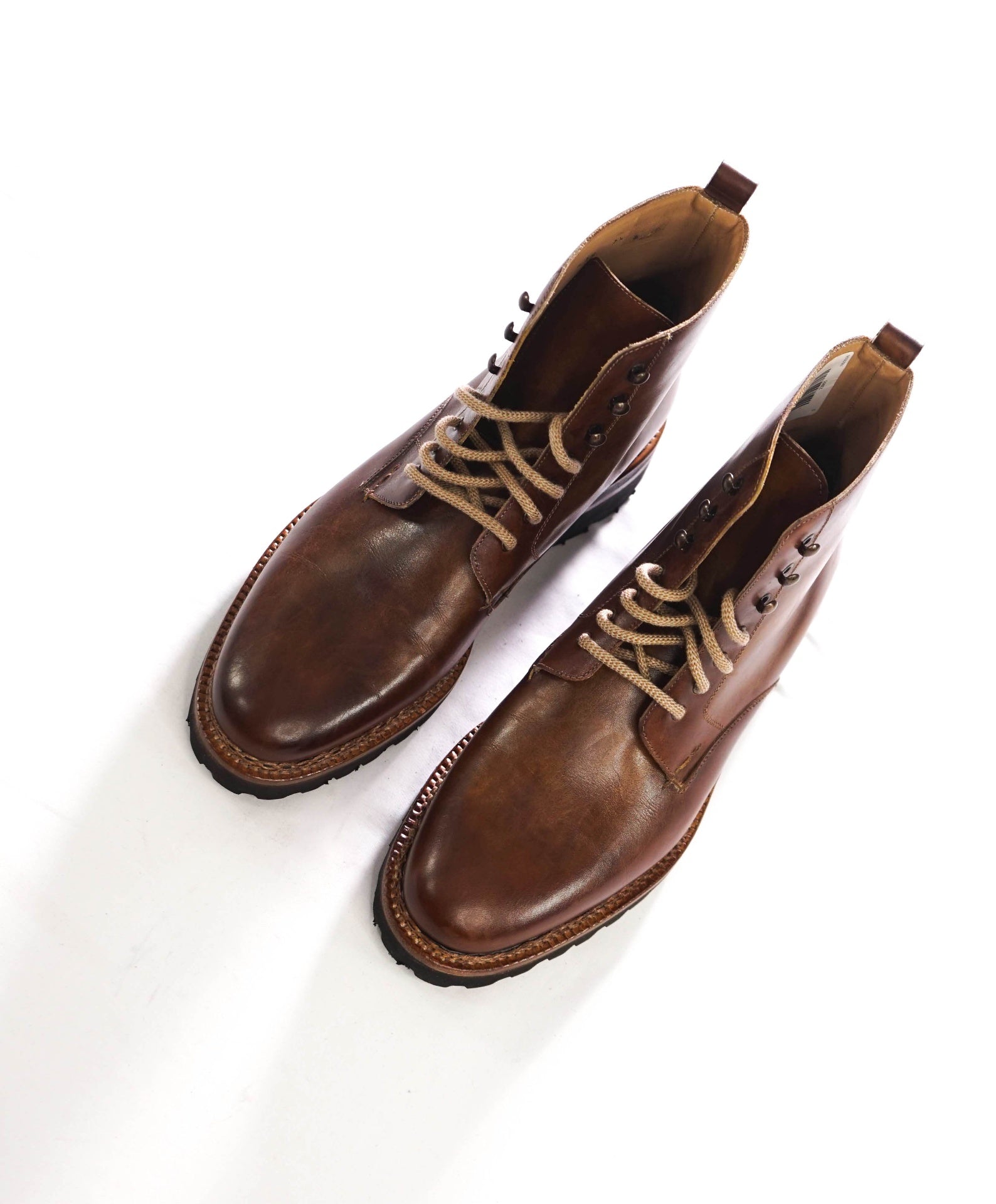 $600 HARISS Firenze - Brown Leather Combat Boots - 8.5 US (7.5UK)