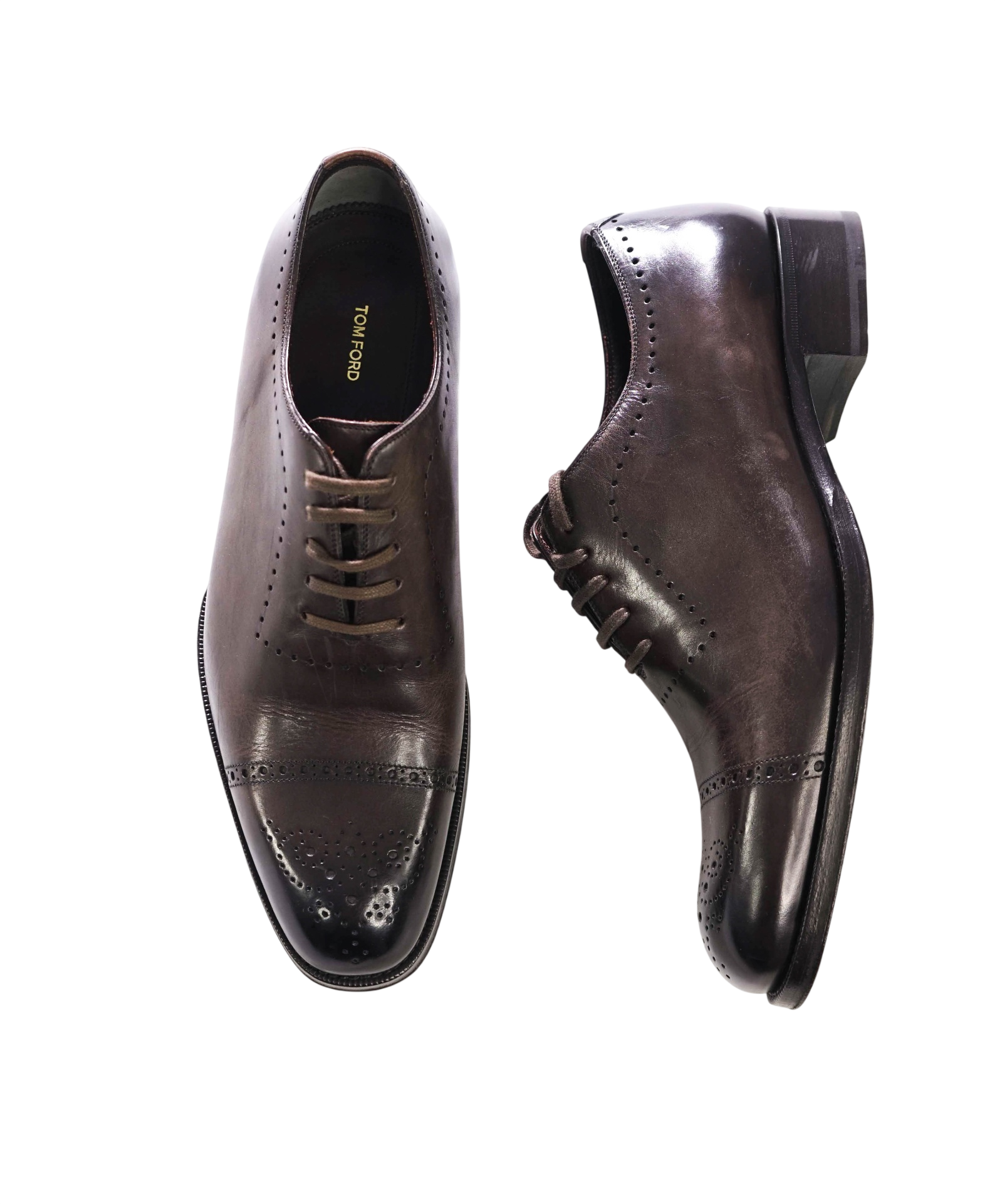 $1,995 TOM FORD - Brown Leather Brogue Oxfords - US 9 (8UK)
