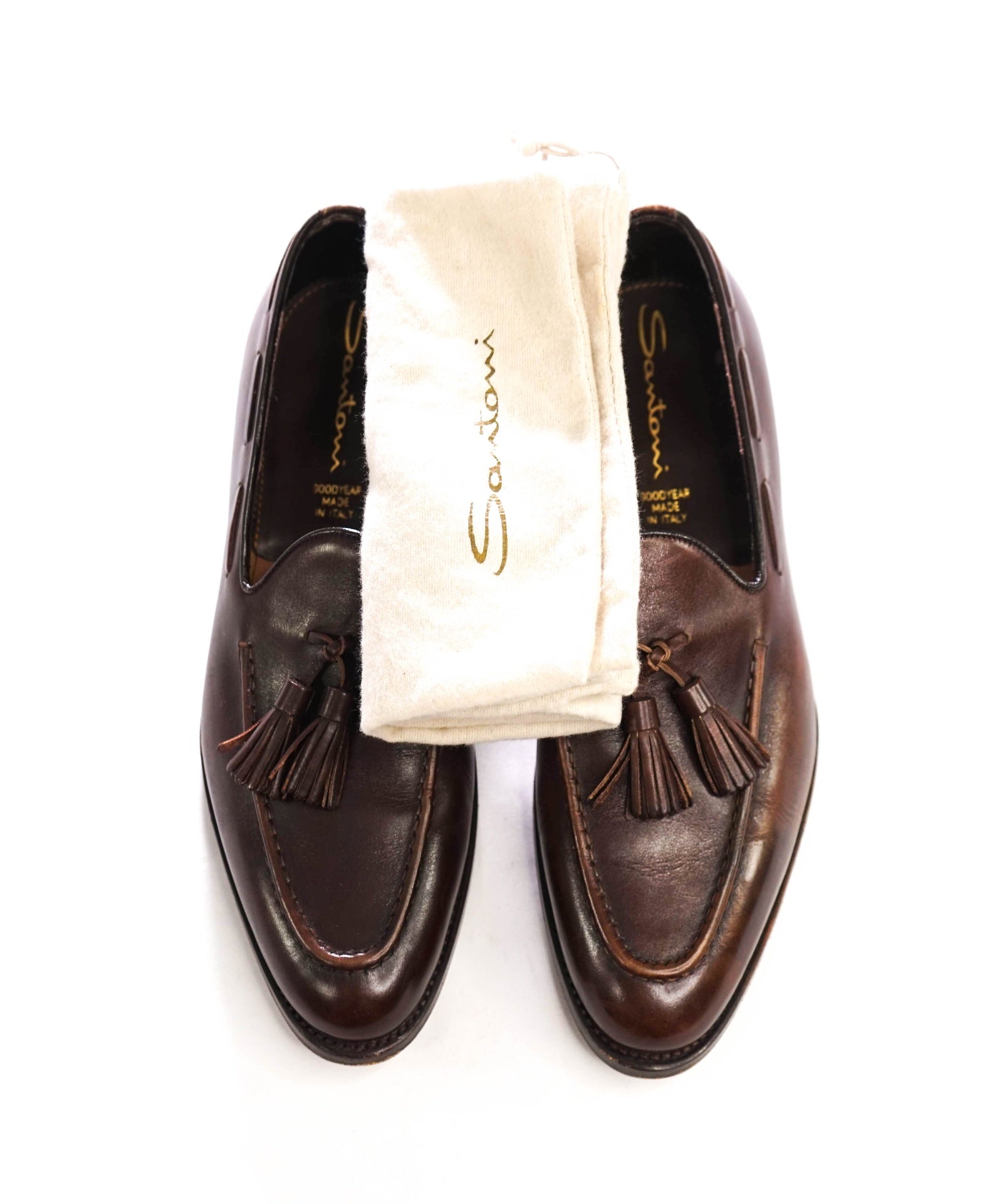$1,030 SANTONI - Brown GOODYEAR Tassel Loafers - US 8.5 (7.5UK)
