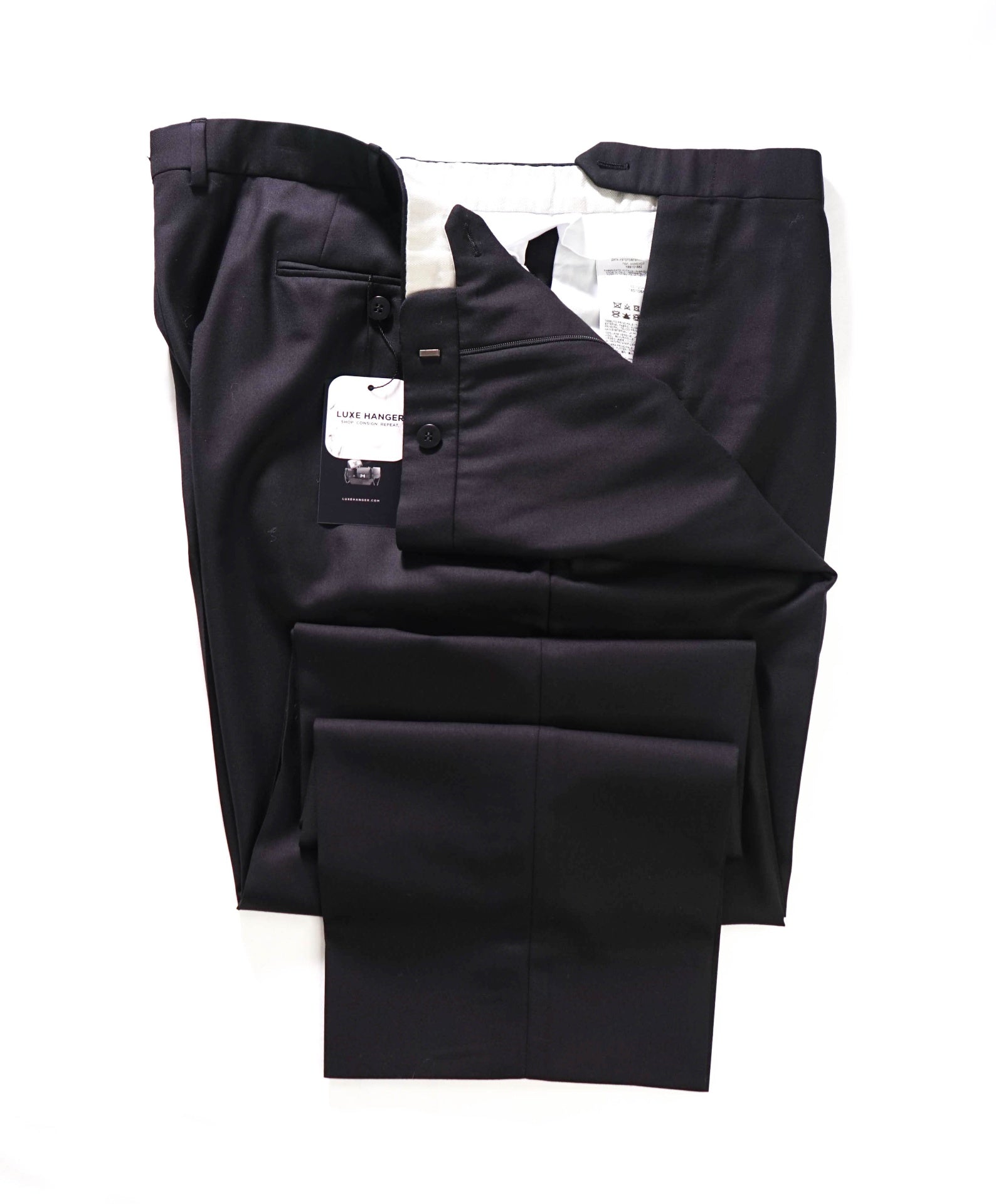$1,295 BRIONI - Black Wool Tuxedo Pants - 41W