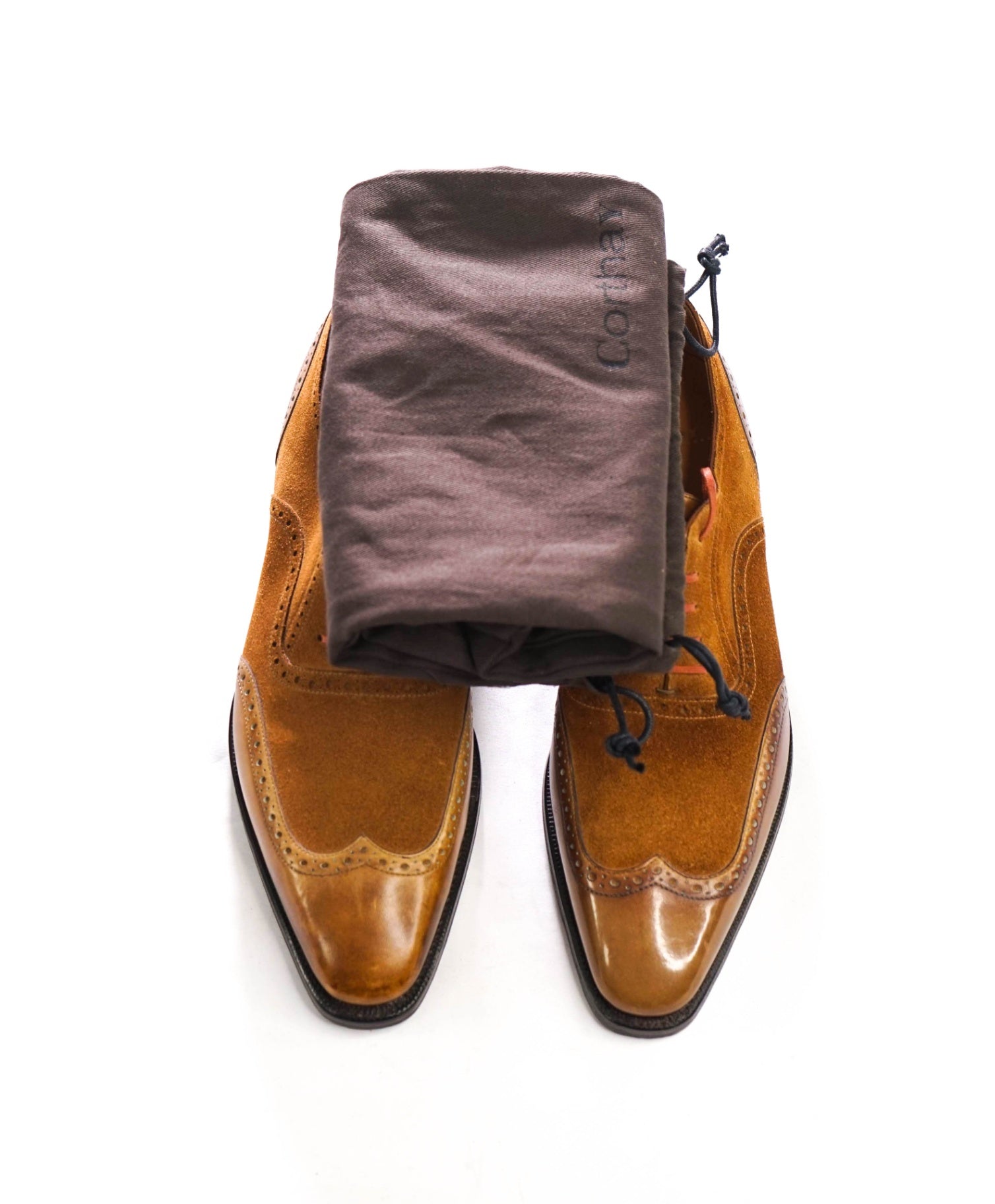 $2,580 CORTHAY - Light Brown Suede/Leather Wingtip Oxfords - 9