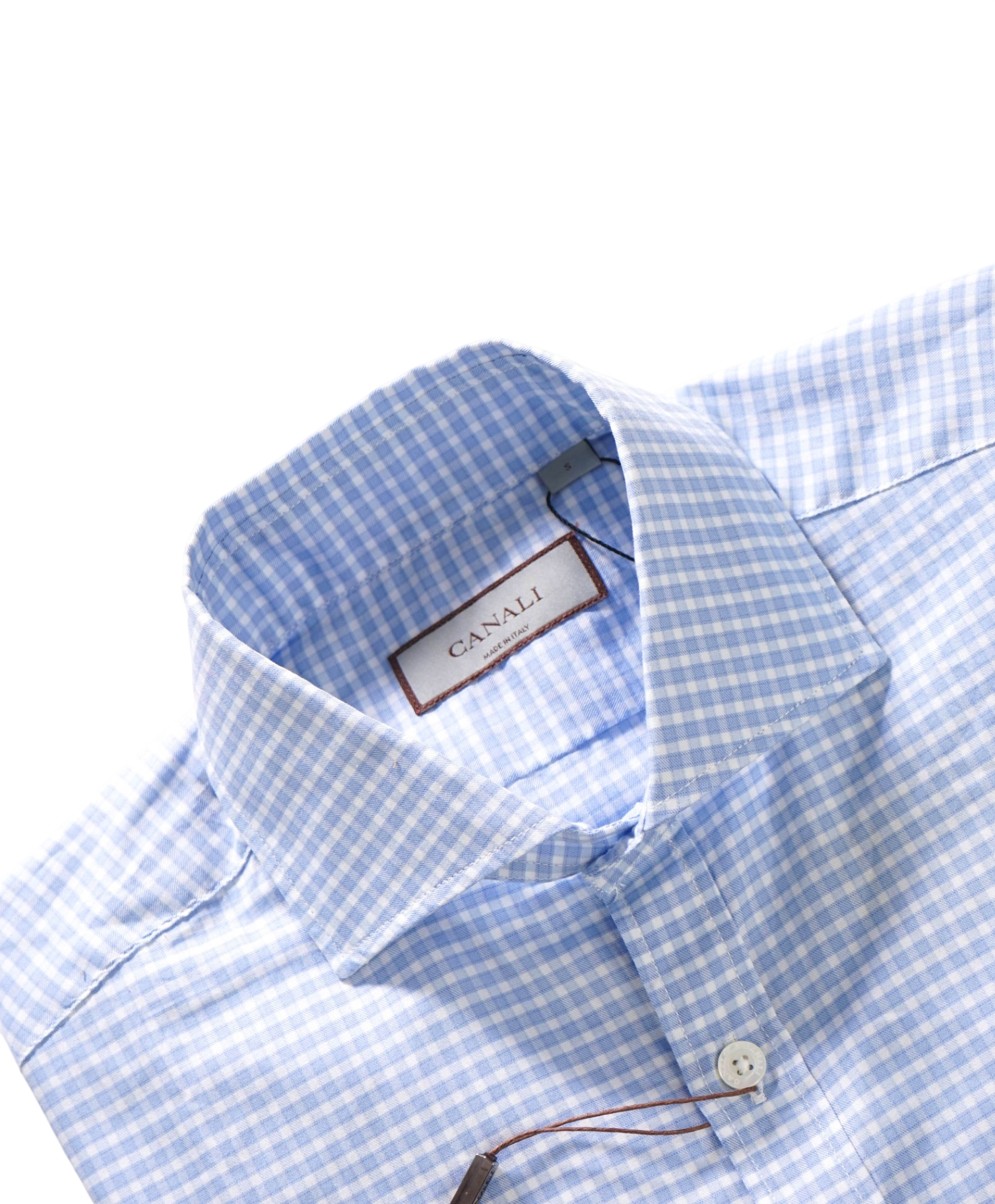 $375 CANALI - Blue Gingham Cotton Shirt - S
