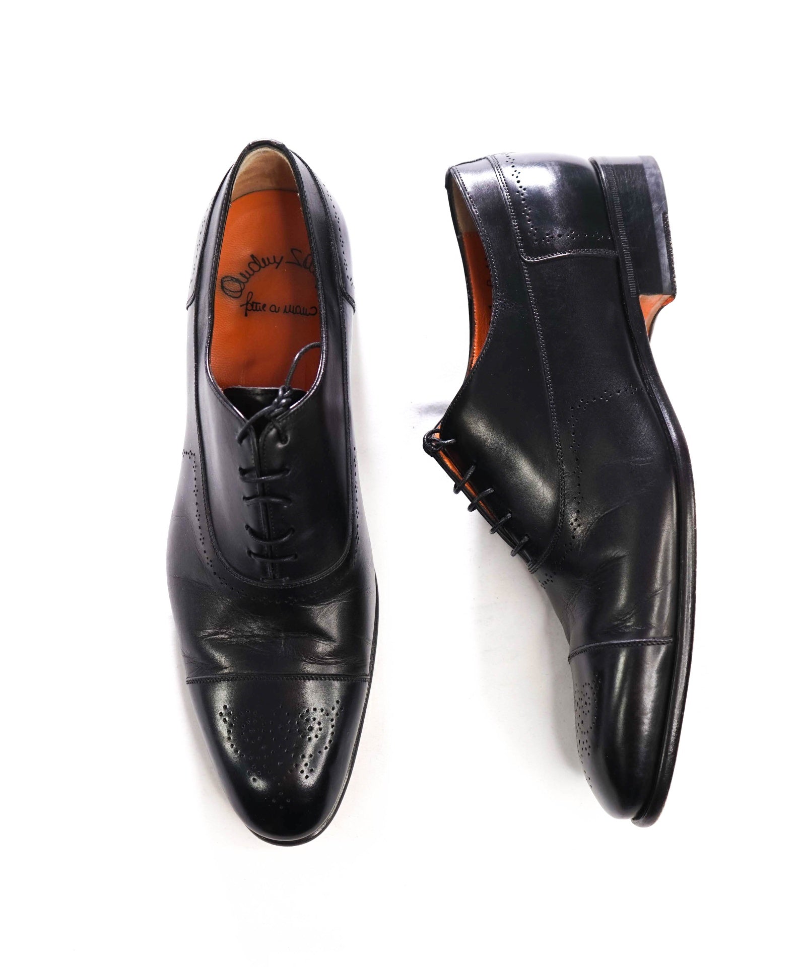 $795 SANTONI - Black Leather Oxfords - US 12 (11UK)