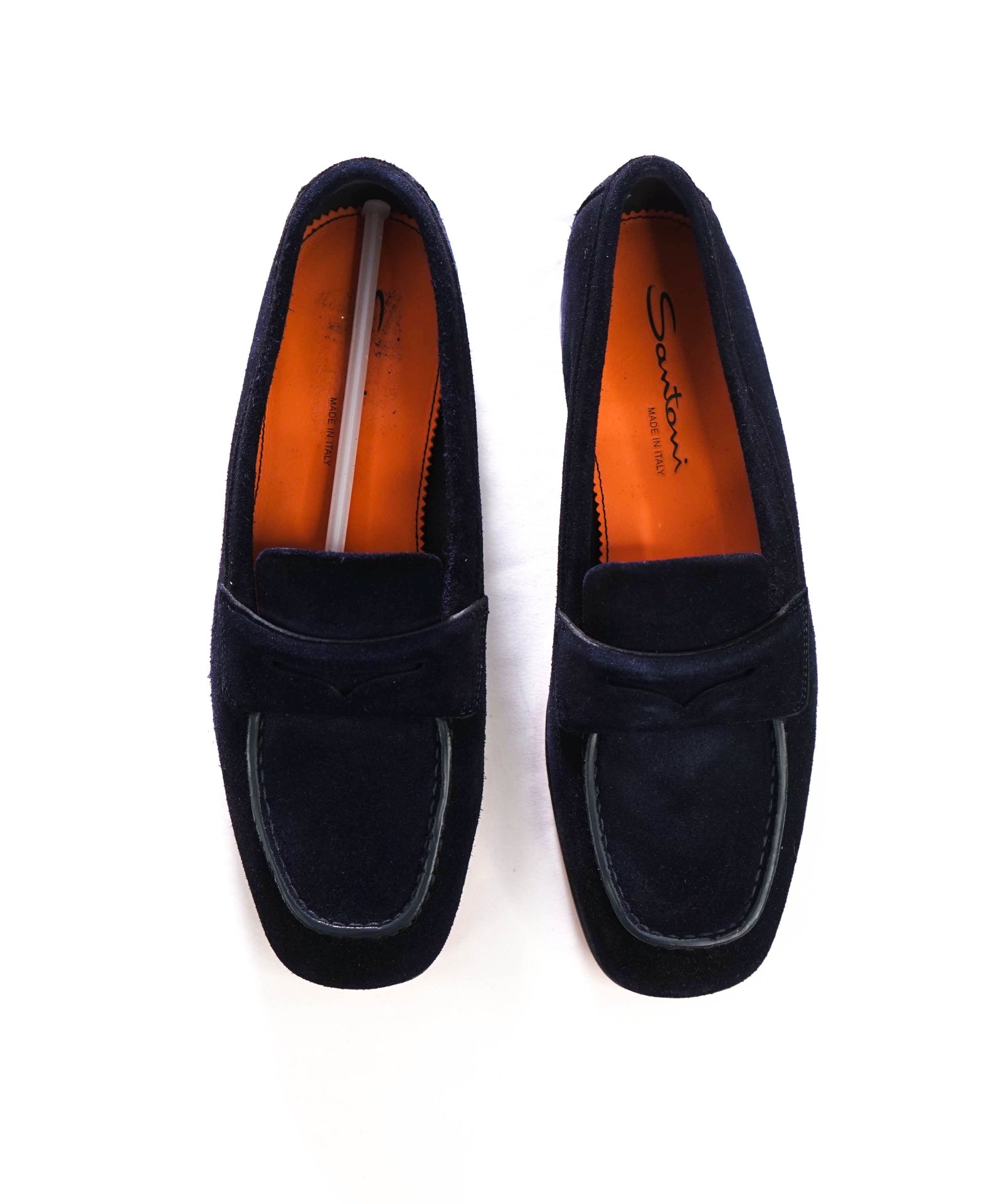 $850 SANTONI - Navy Blue Suede Loafers - US 7.5 (6.5UK)