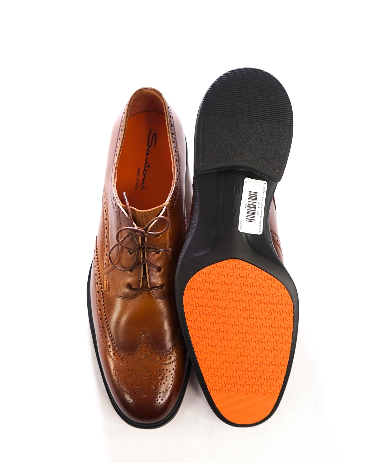 $1,090 SANTONI - Brown Leather Wingtip Derby - US 13 (12UK)