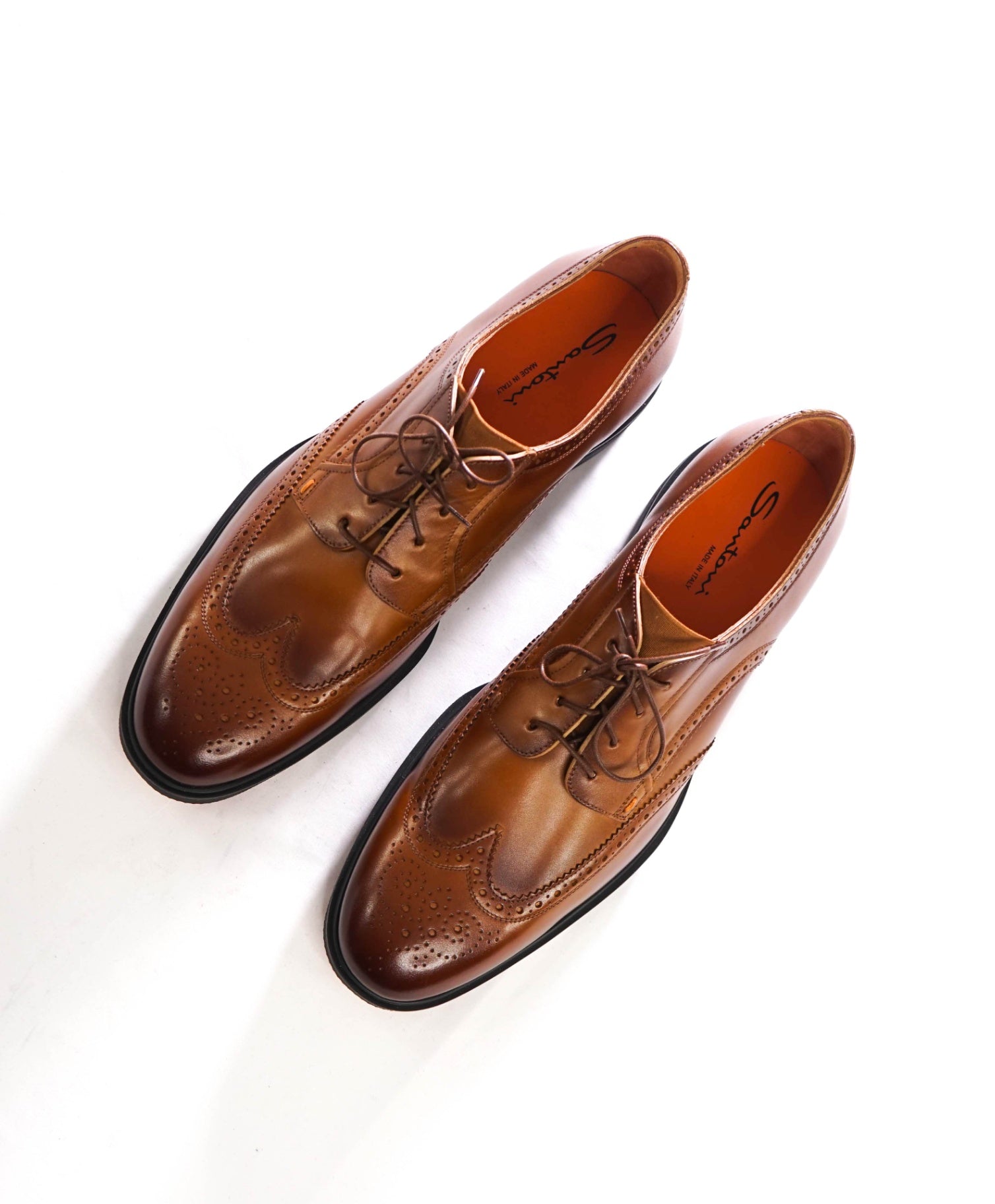$1,090 SANTONI - Brown Leather Wingtip Derby - US 13 (12UK)