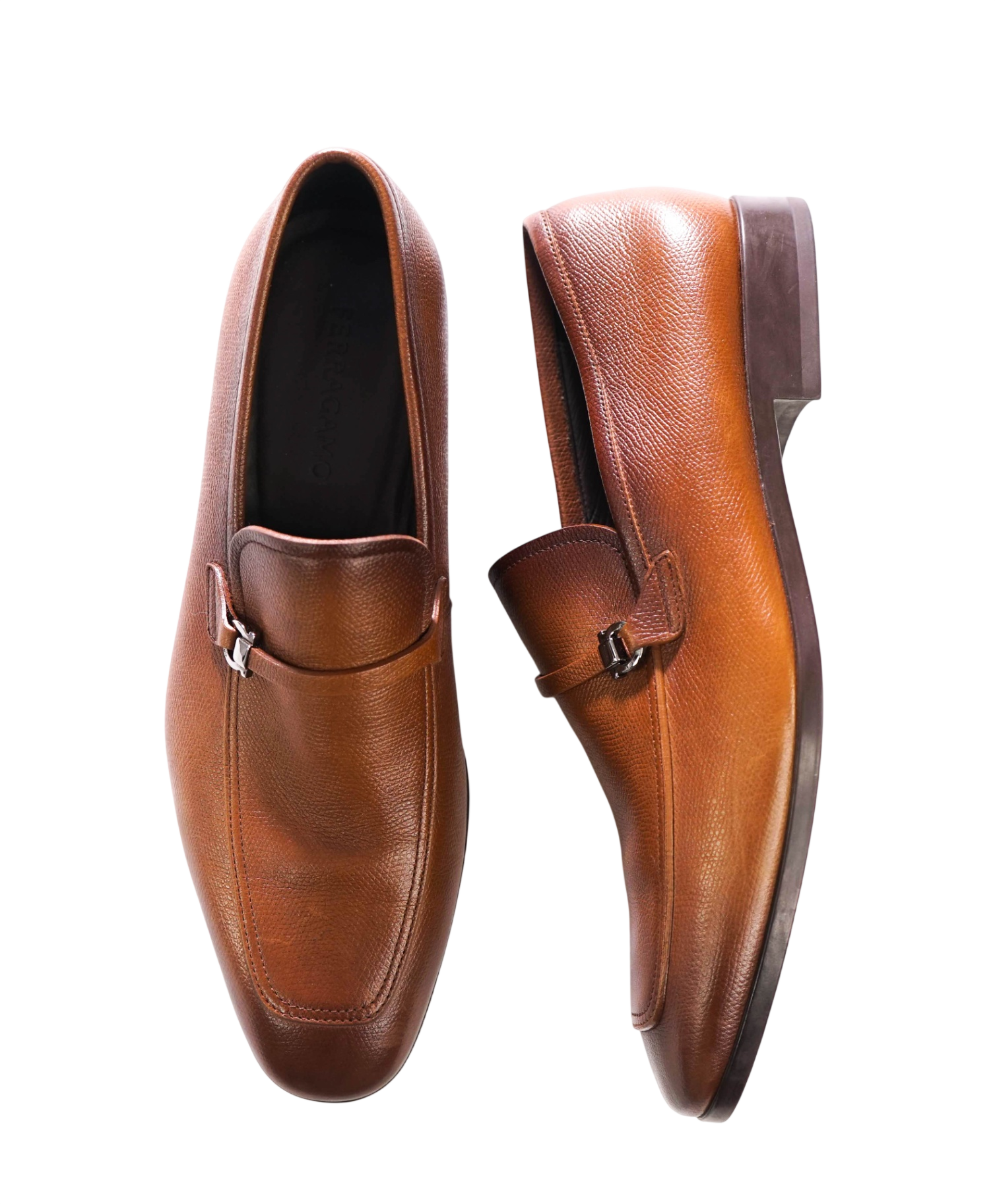 $950 FERRAGAMO - Brown "CHARME" Pebble Loafers - 9 EE