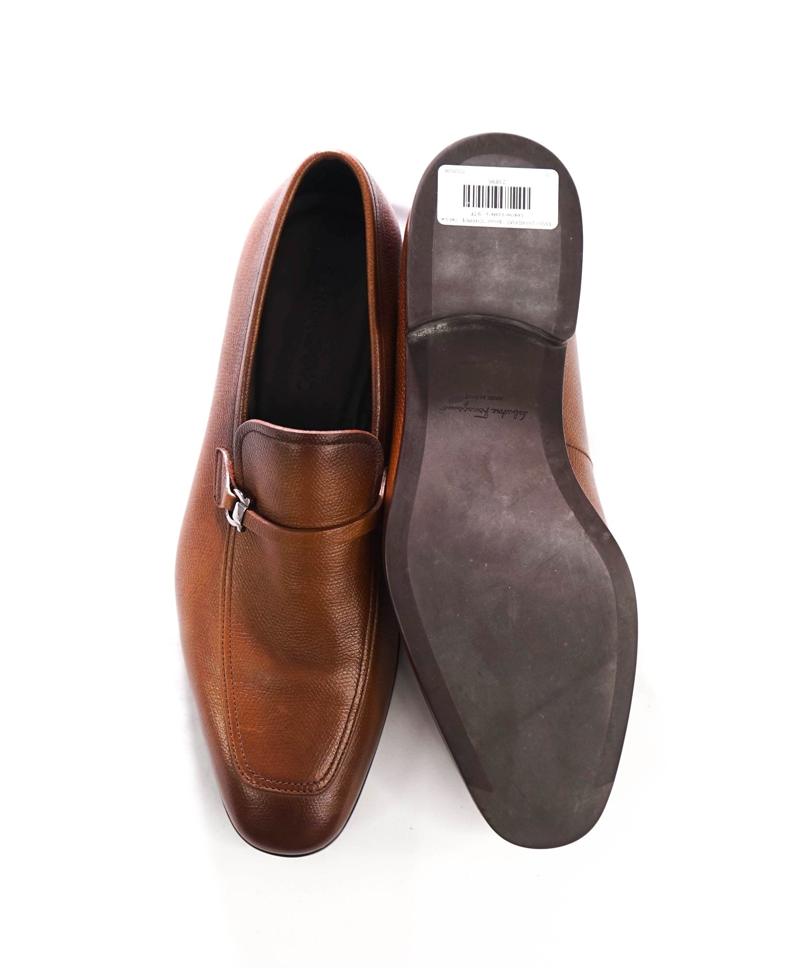 $950 FERRAGAMO - Brown "CHARME" Pebble Loafers - 9 EE