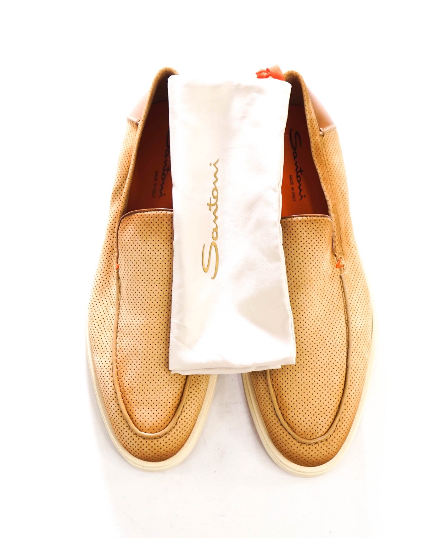 $790 SANTONI - Tan "SUMMER WALK" Suede Loafers - US 12 (11UK)