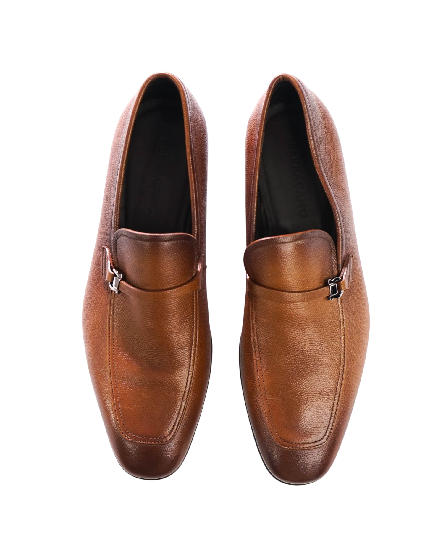 $950 FERRAGAMO - Brown "CHARME" Pebble Loafers - 9 EE