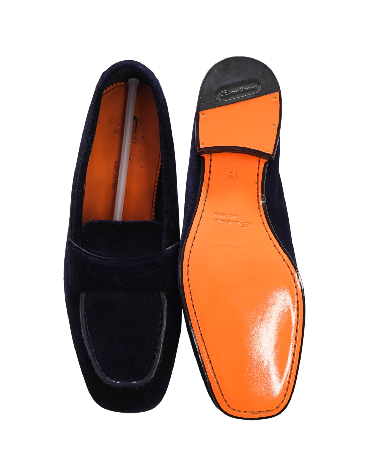 $850 SANTONI - Navy Blue Suede Loafers - US 7.5 (6.5UK)