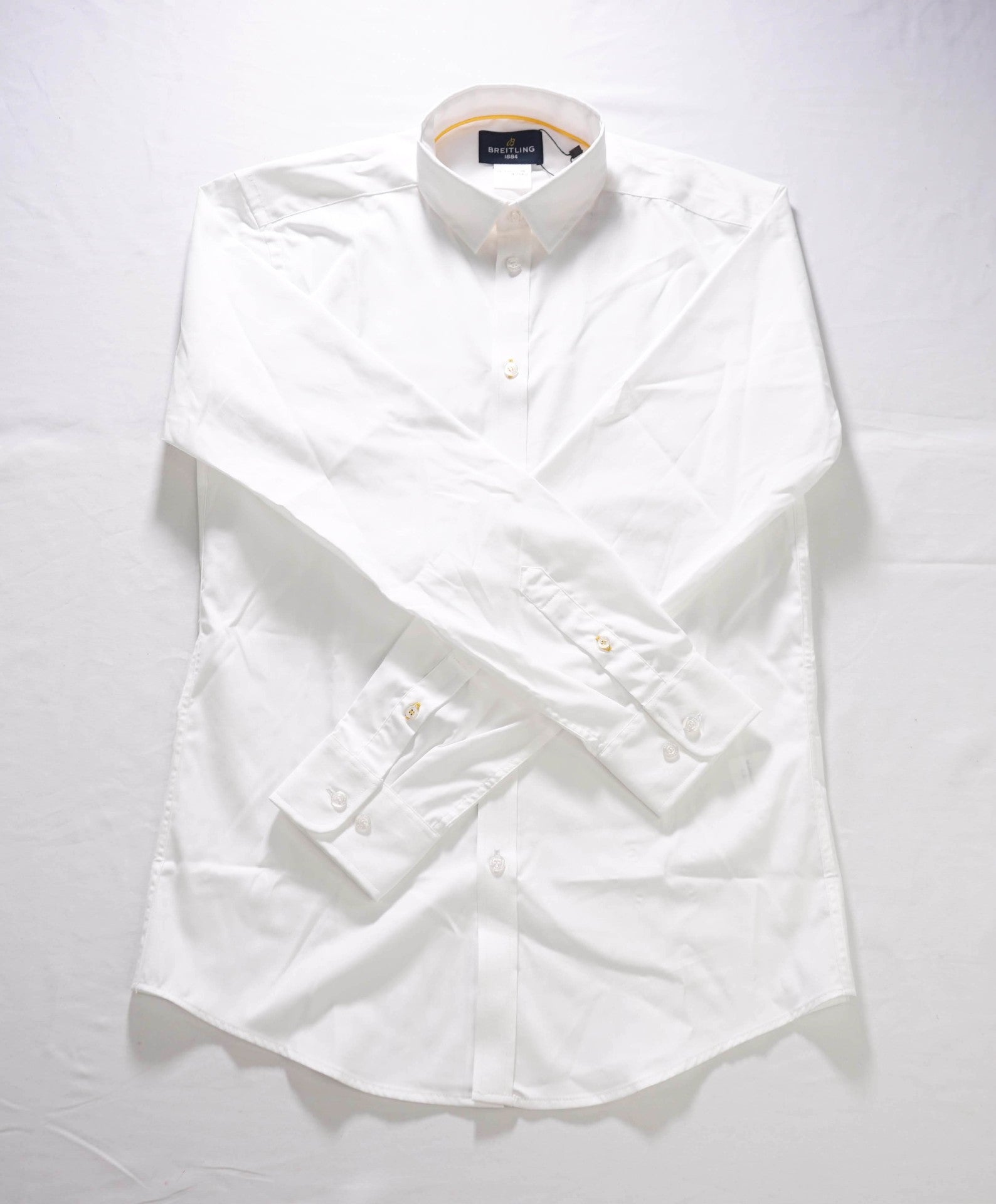 $325 BREITLING - Solid White Polyester/Cotton Dress Shirt - 14.5/15