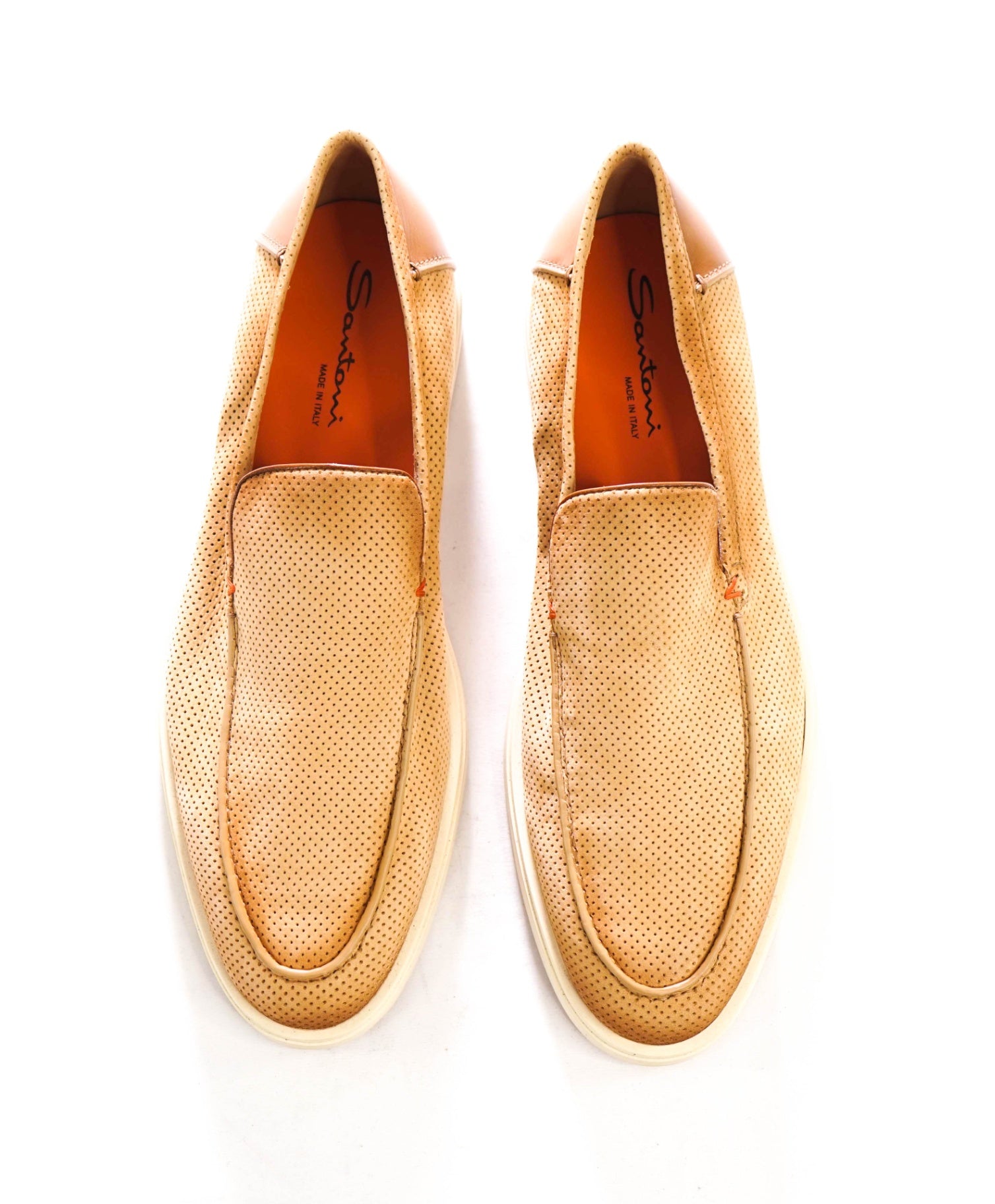 $790 SANTONI - Tan "SUMMER WALK" Suede Loafers - US 12 (11UK)