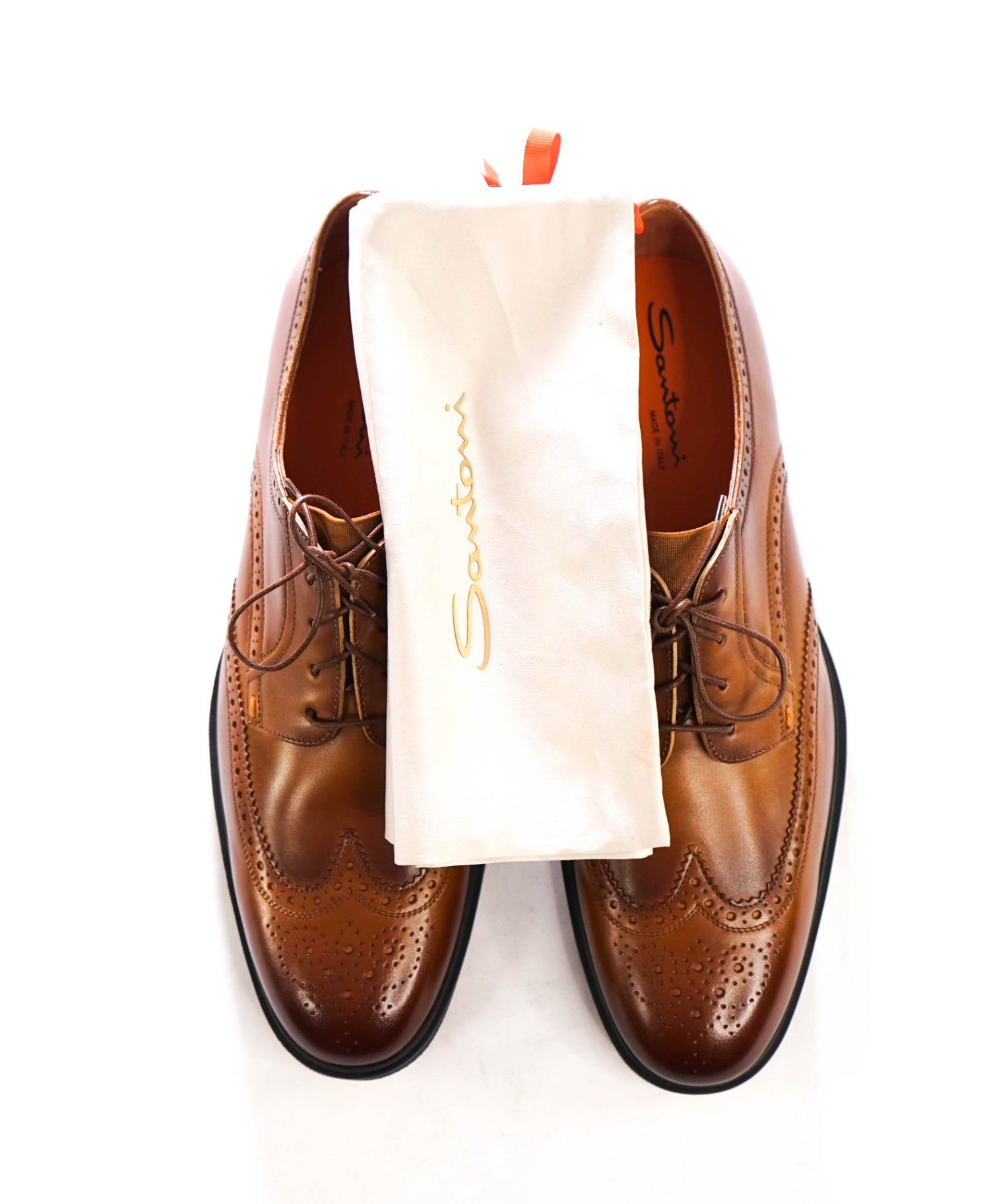 $1,090 SANTONI - Brown Leather Wingtip Derby - US 13 (12UK)