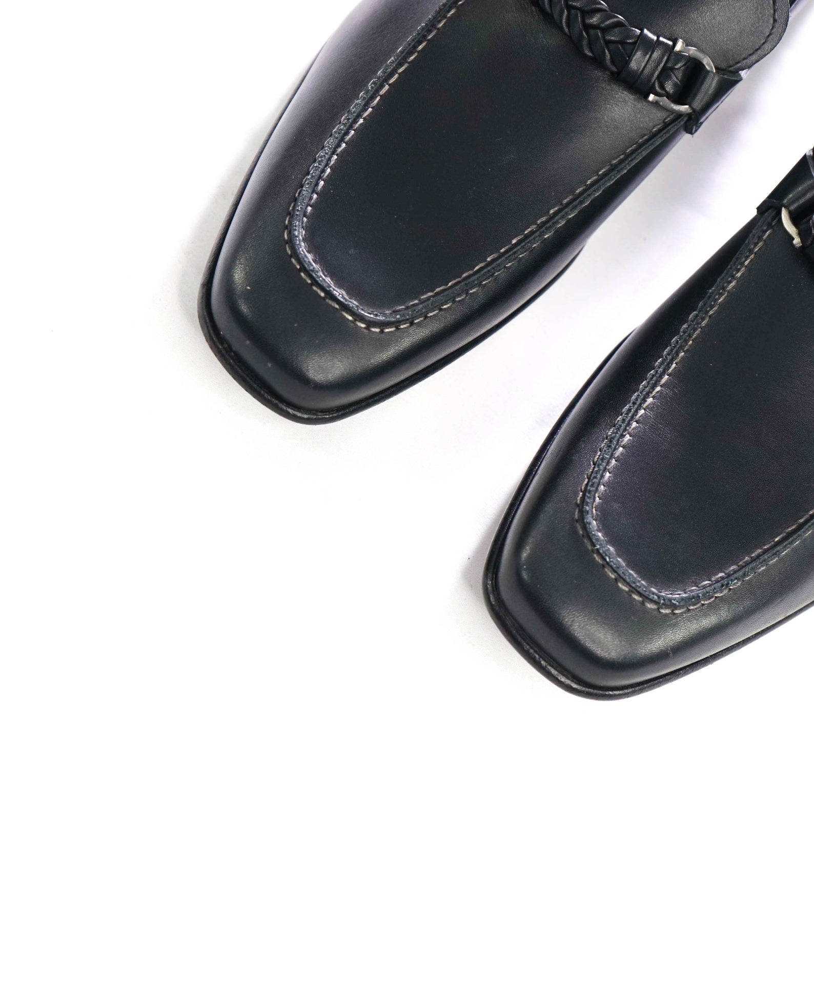 $850 FERRAGAMO - NELLY Black Leather Braided Loafers - 12 D