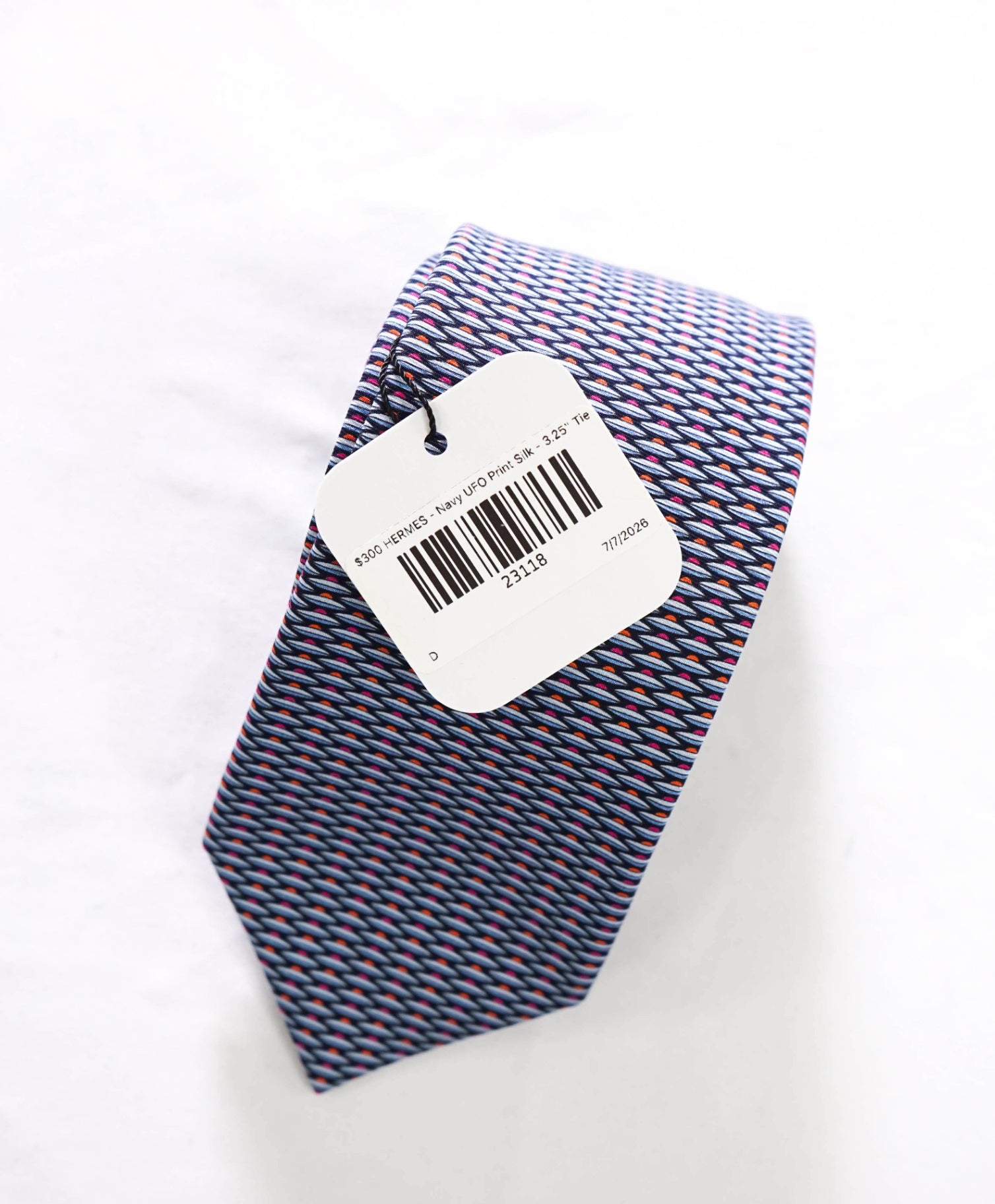 $300 HERMES - Navy UFO Print Silk - 3.25" Tie
