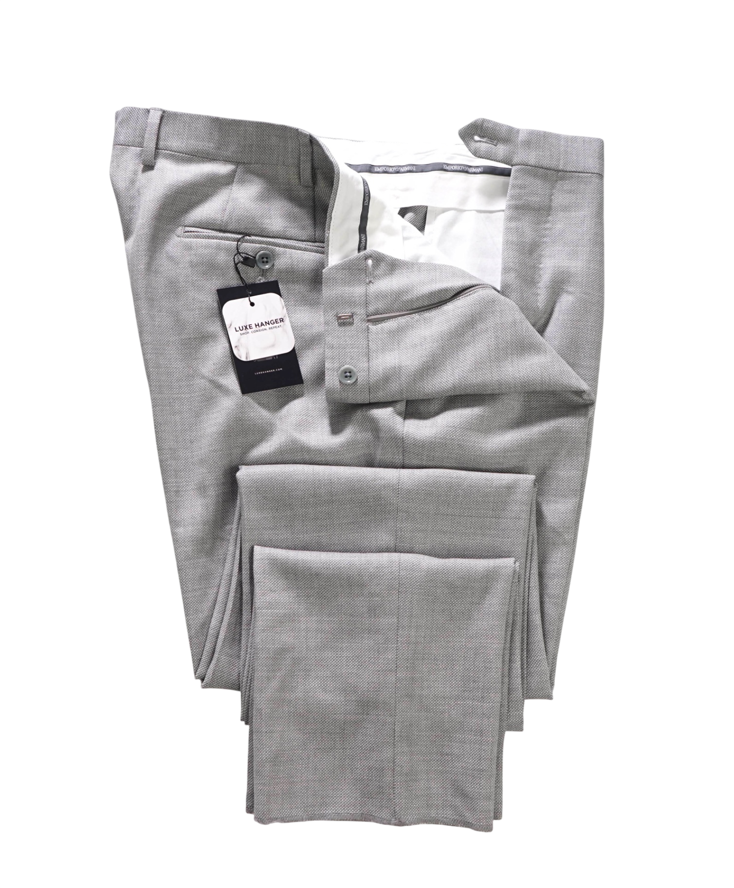 $495 EMPORIO ARMANI - Light Gray Birdseye Wool Pants - 37W